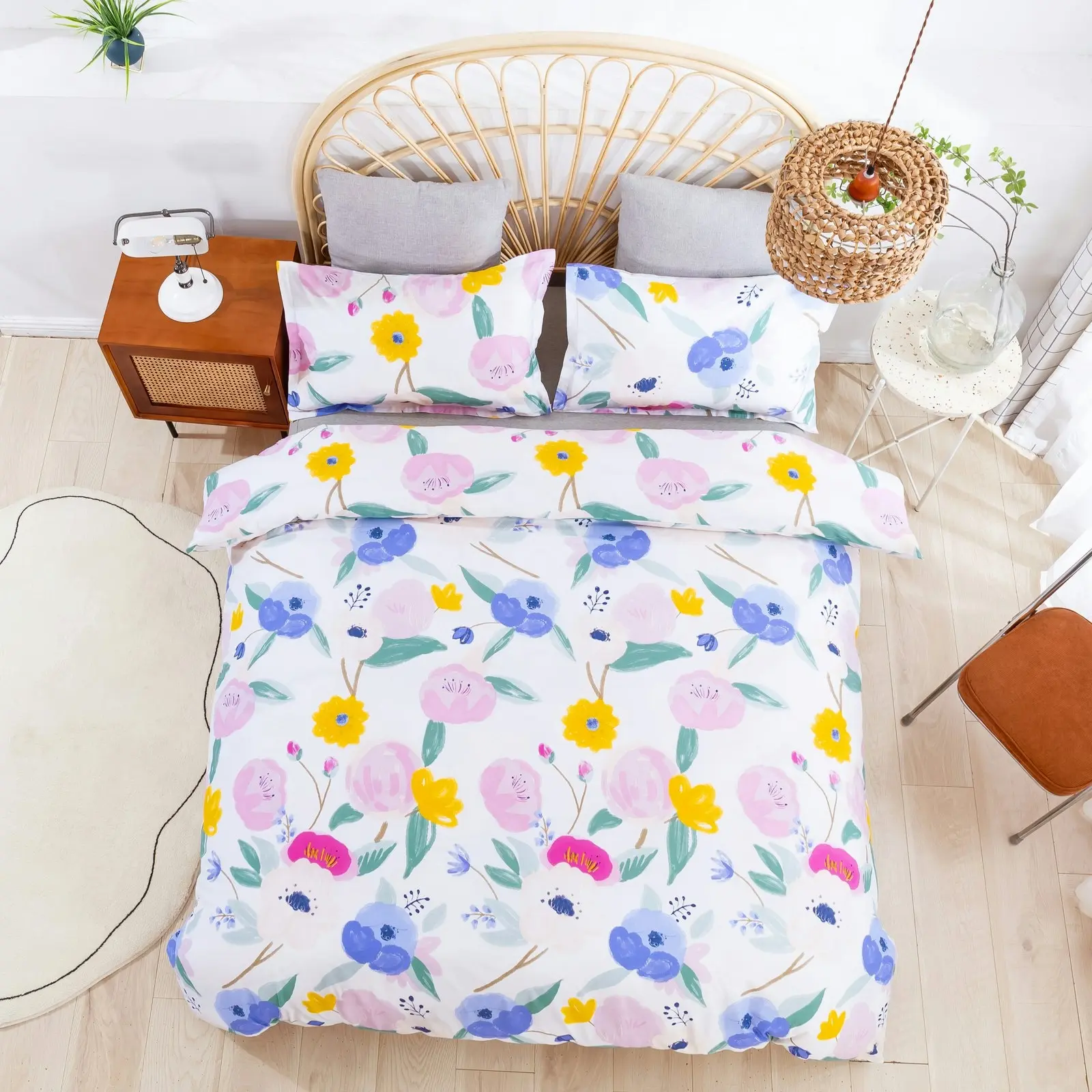 Dreamaker Printed Quilt Cover Set Lily in Purple Double Bed