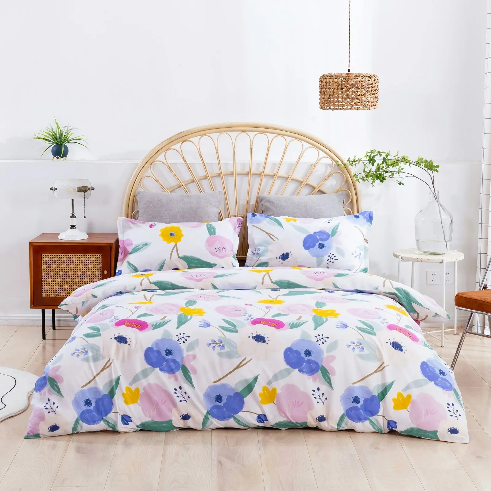 Dreamaker Printed Quilt Cover Set Lily in Purple Double Bed