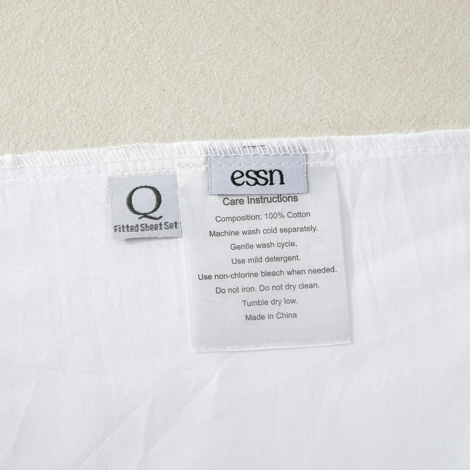 ESSN 500TC Cotton Sateen Fitted Sheet Set White Single Bed