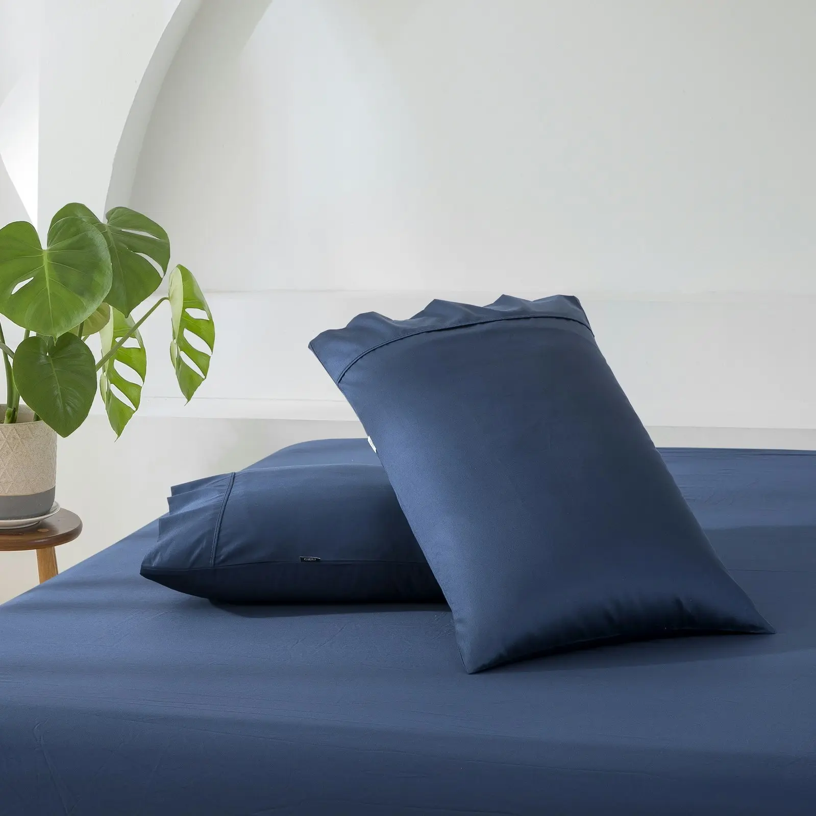 ESSN 500TC Cotton Sateen Fitted Sheet Set Navy Single Bed