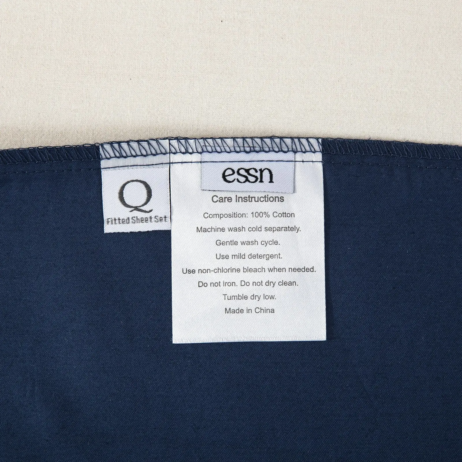 ESSN 500TC Cotton Sateen Fitted Sheet Set Navy Single Bed