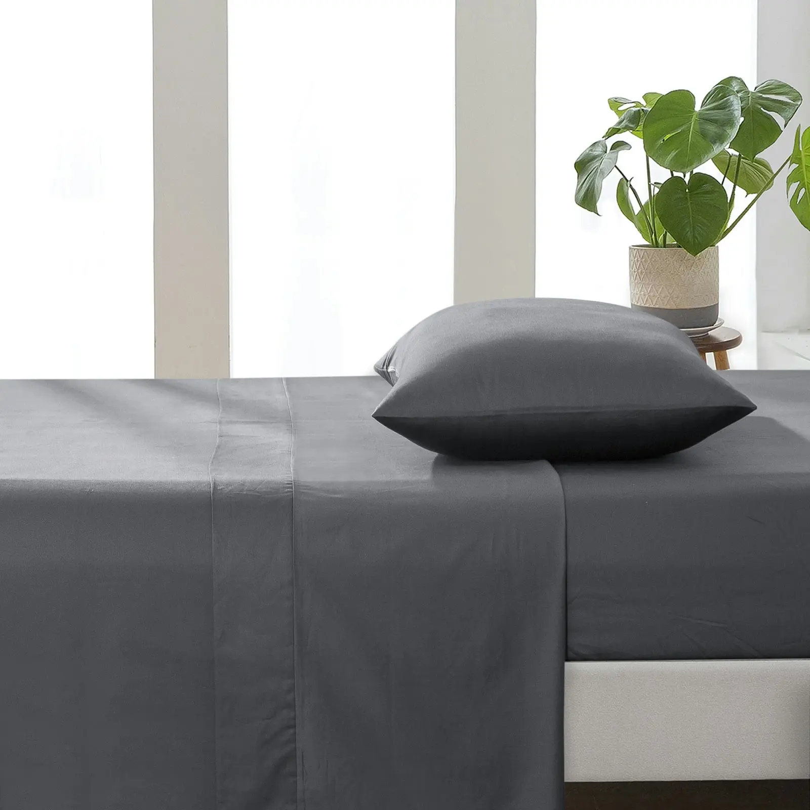 ESSN 500TC Cotton Sateen Flat Sheet Charcoal Single Bed