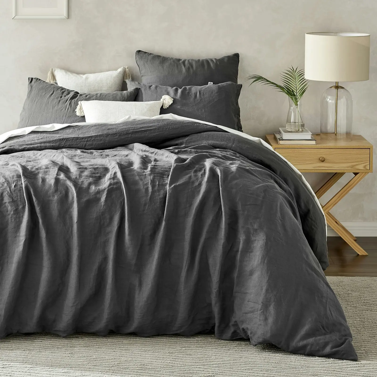 Natural Home 100% European Flax Linen Quilt Cover Set Charcoal Double Bed