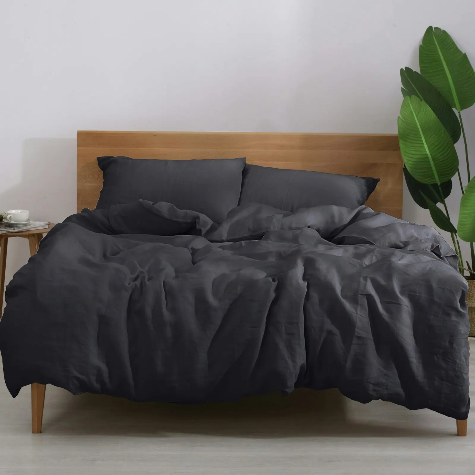 Natural Home 100% European Flax Linen Quilt Cover Set Charcoal Double Bed