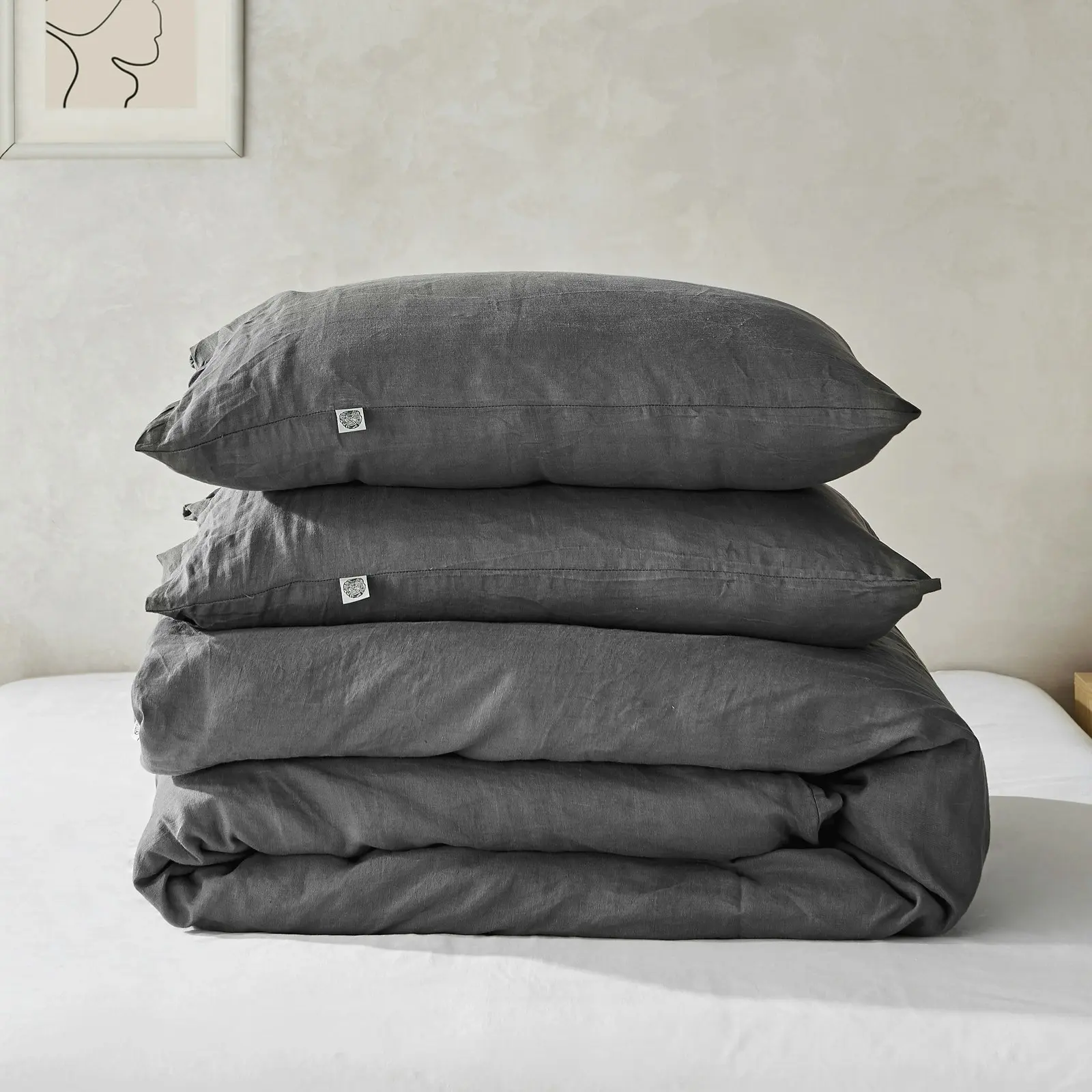 Natural Home 100% European Flax Linen Quilt Cover Set Charcoal Double Bed