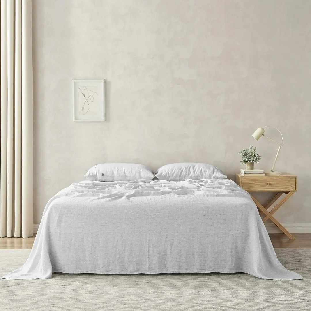 Natural Home Classic Pinstripe Linen Sheet Set White with Dark Pinstripe Single Bed