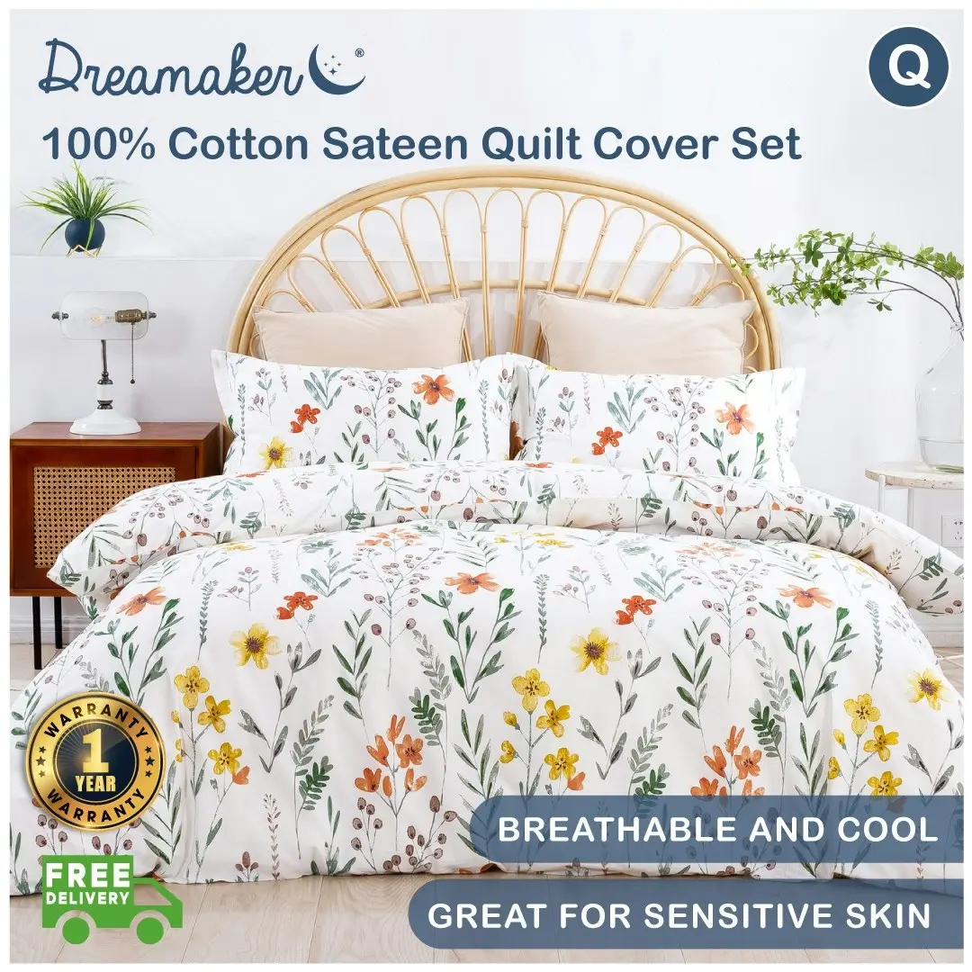 Dreamaker Daisy 100% Cotton Quilt Cover Set Queen Bed