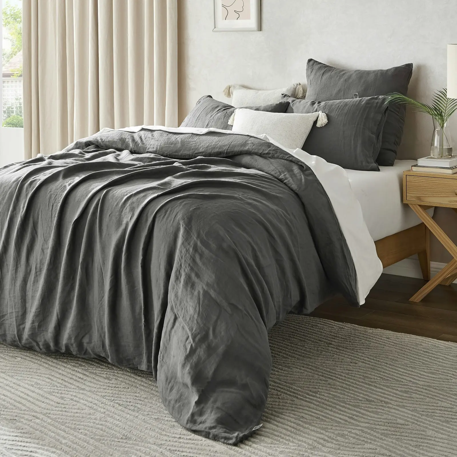 Natural Home 100% European Flax Linen Quilt Cover Set Charcoal Queen Bed