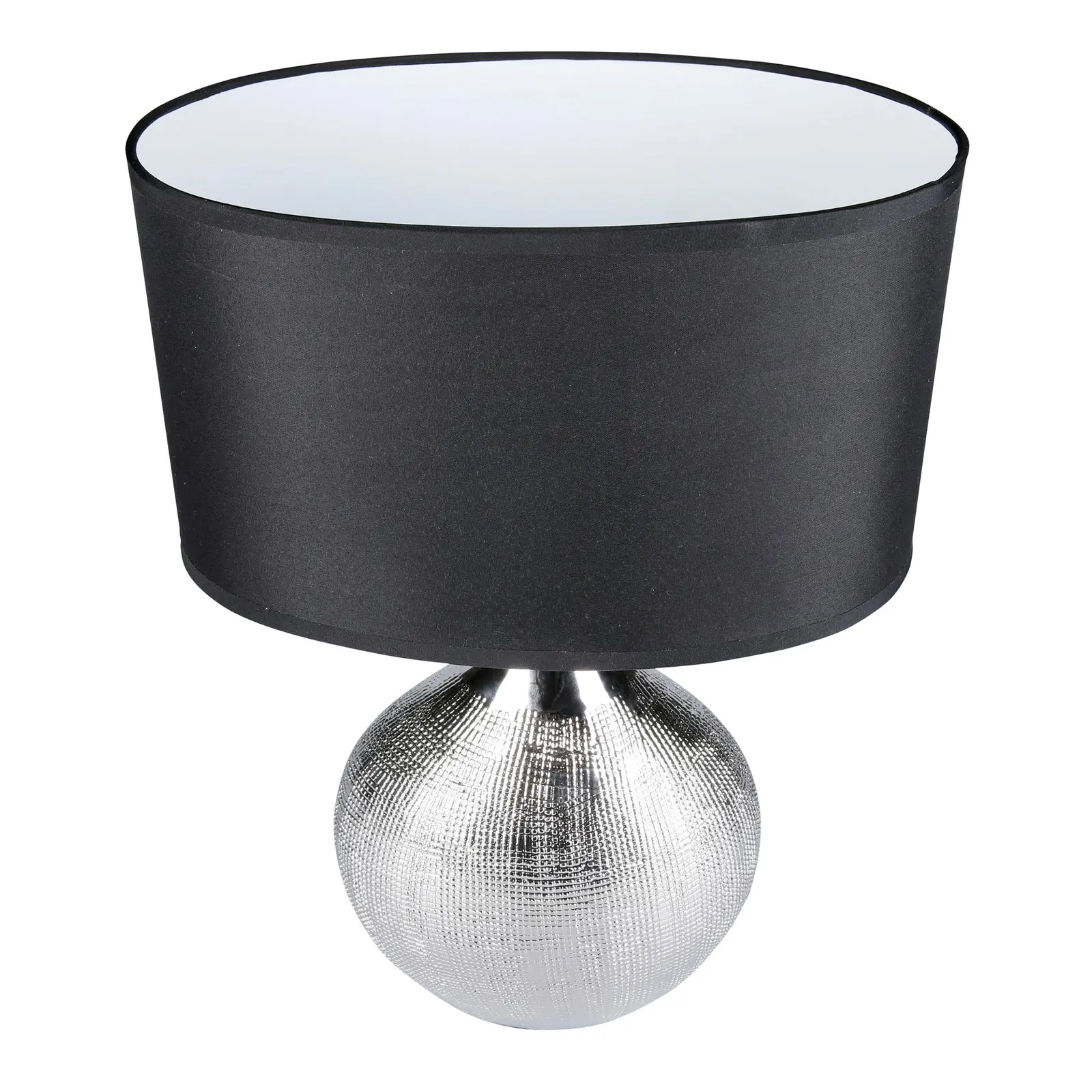 Sherwood Lighting Cosmo Contemporary Bedside Table Lamp Art Deco Textured Silver