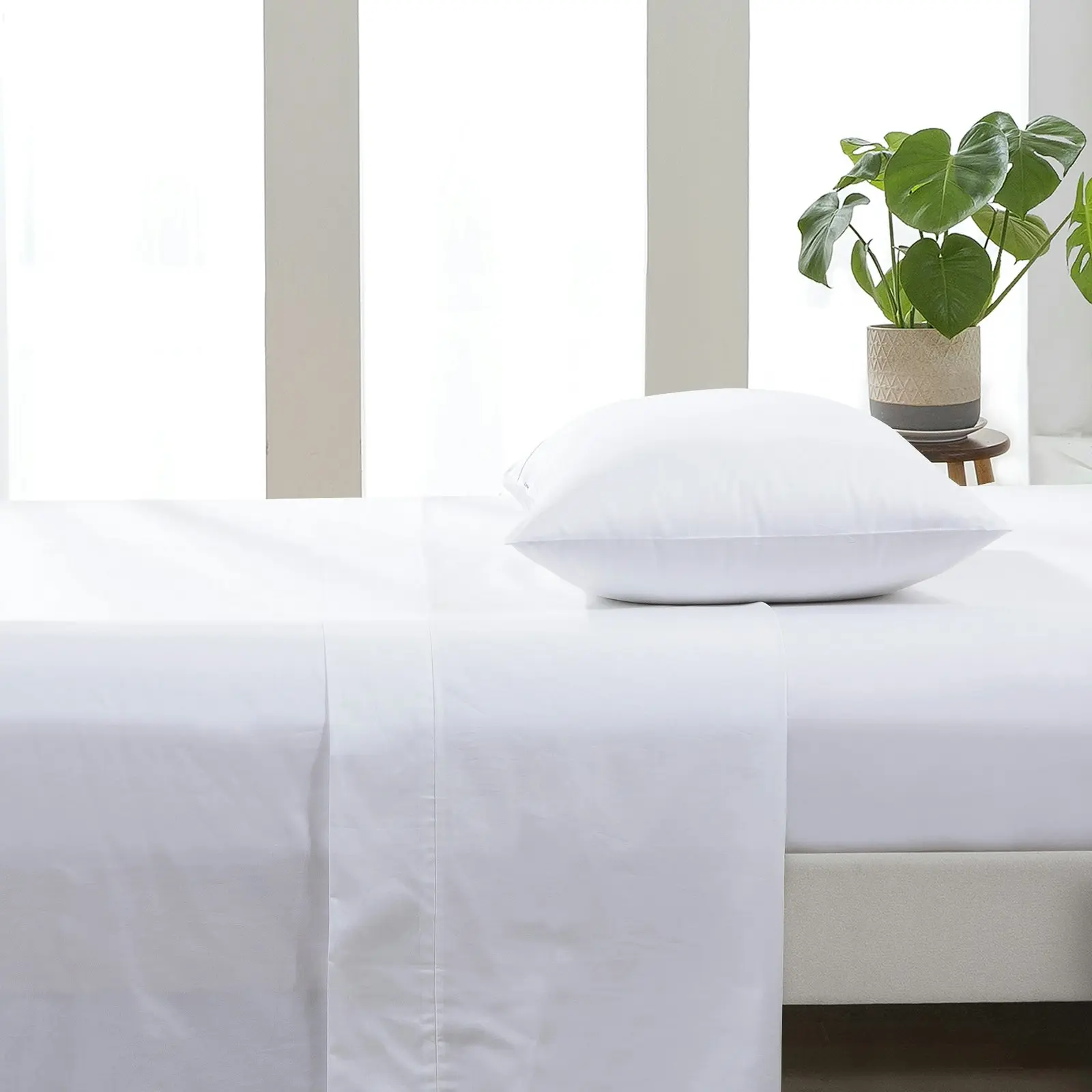 ESSN 500TC Cotton Sateen Flat Sheet White King Bed