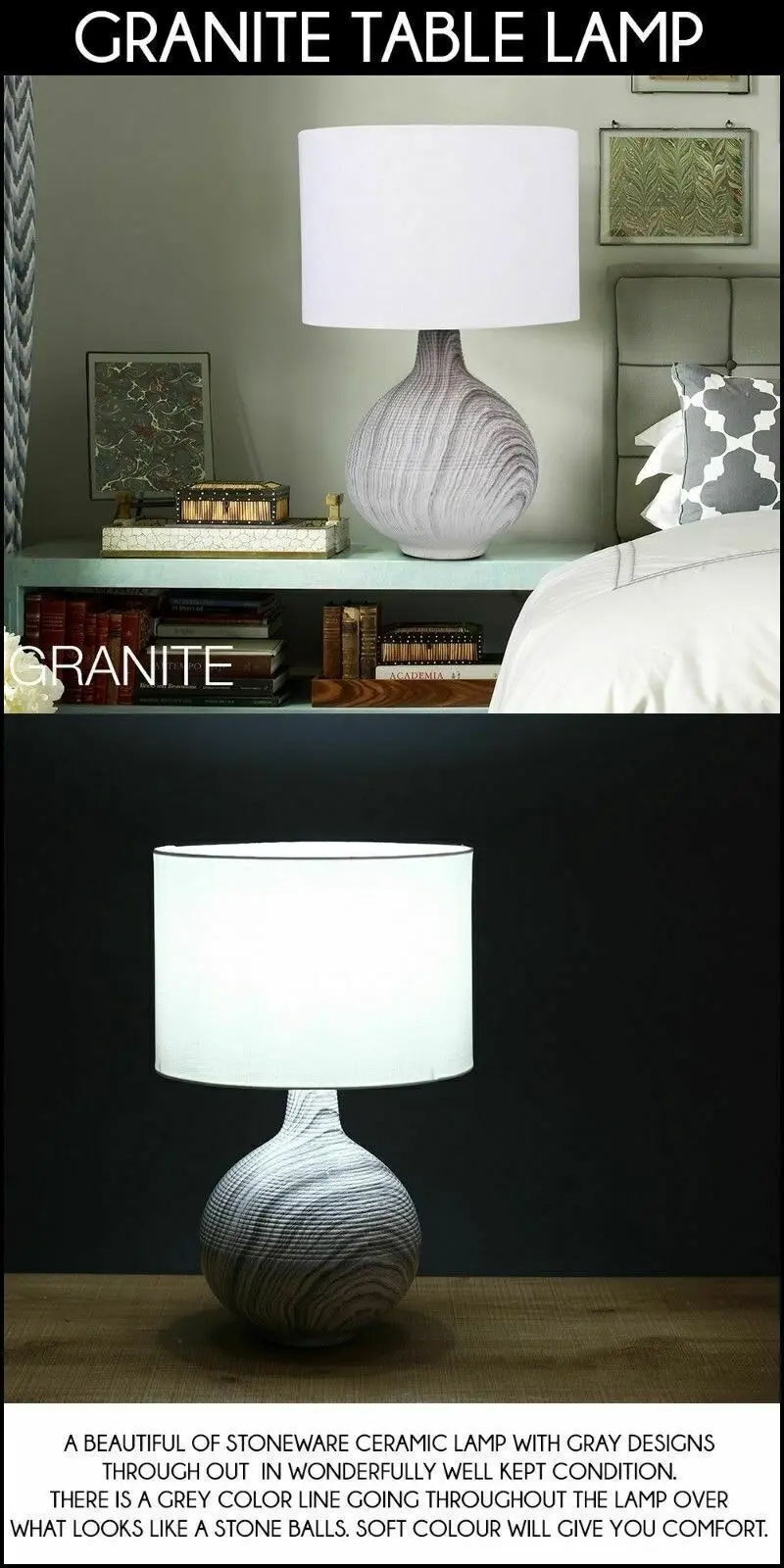 Sherwood Lighting Textured Concrete Bedside Table Lamp White Shade