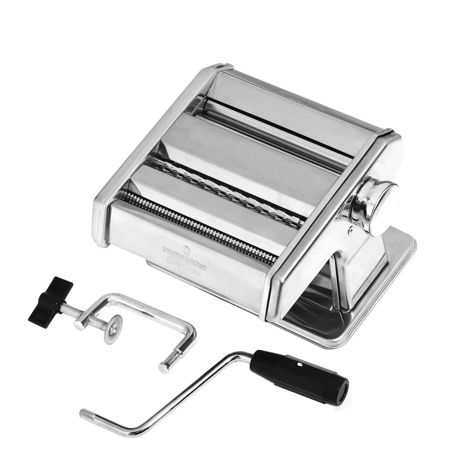 Gourmet Kitchen Chef Series Stainless Steel Pasta Maker - Italian Fettuccine and Spaghetti - Silver