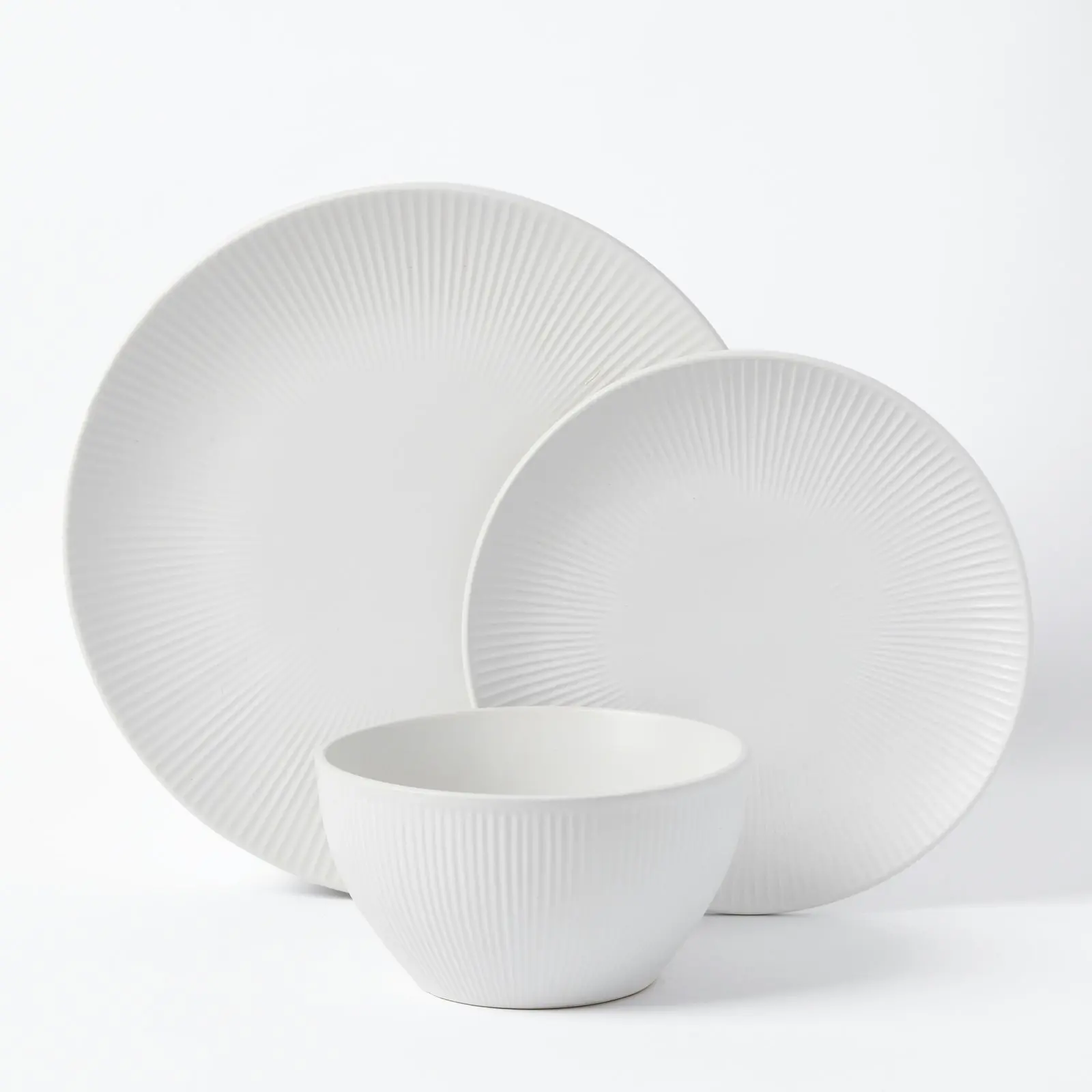 Cadence & Co. Maze 12-Piece Ribbed Dinner Set Matte Glaze White 4 person