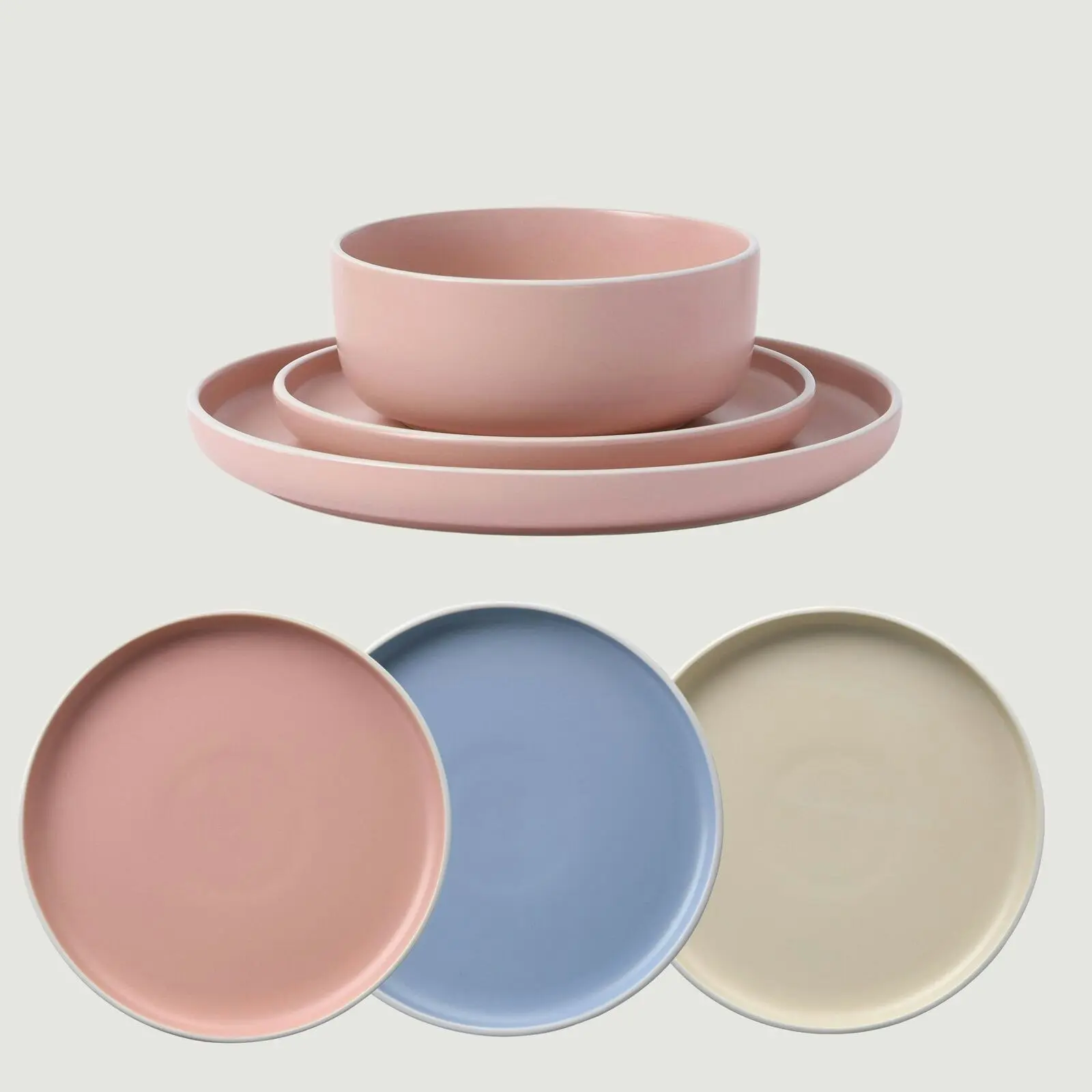 Cadence & Co. Muse 12-Piece Dinner Set Matte Glaze Pink Clay/White 4 person