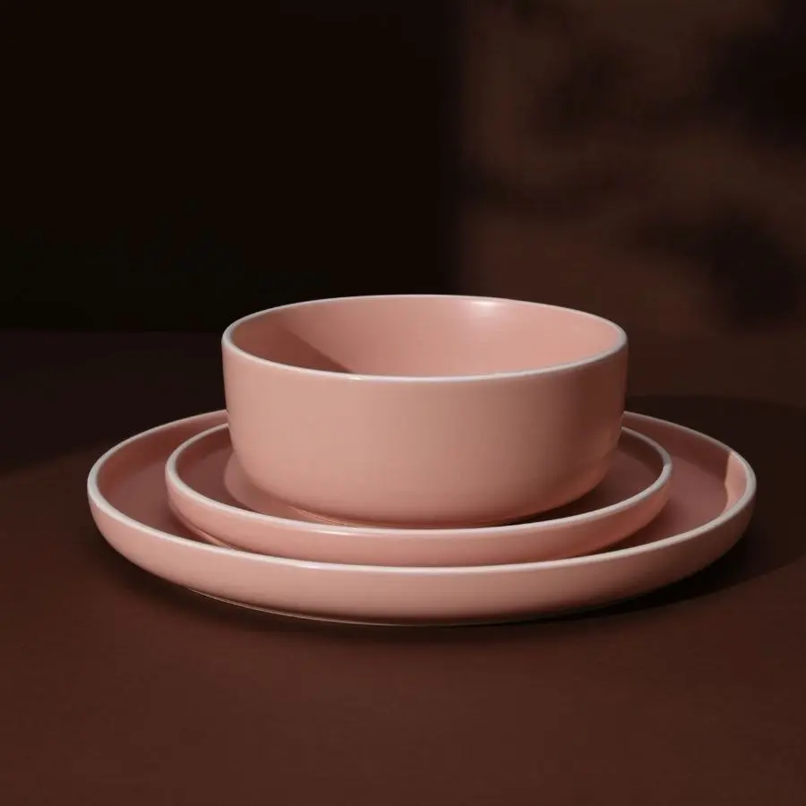 Cadence & Co. Muse 12-Piece Dinner Set Matte Glaze Pink Clay/White 4 person