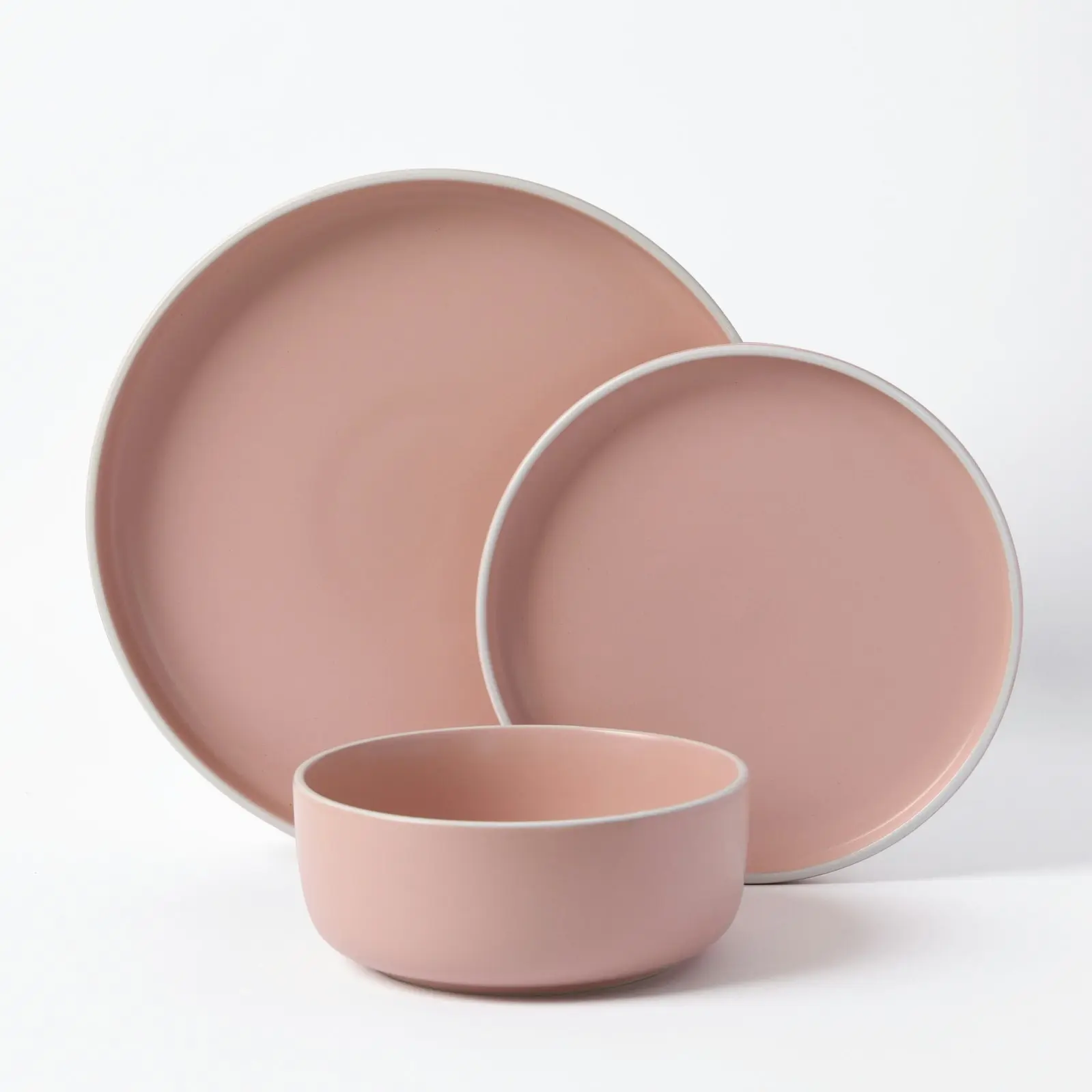 Cadence & Co. Muse 12-Piece Dinner Set Matte Glaze Pink Clay/White 4 person