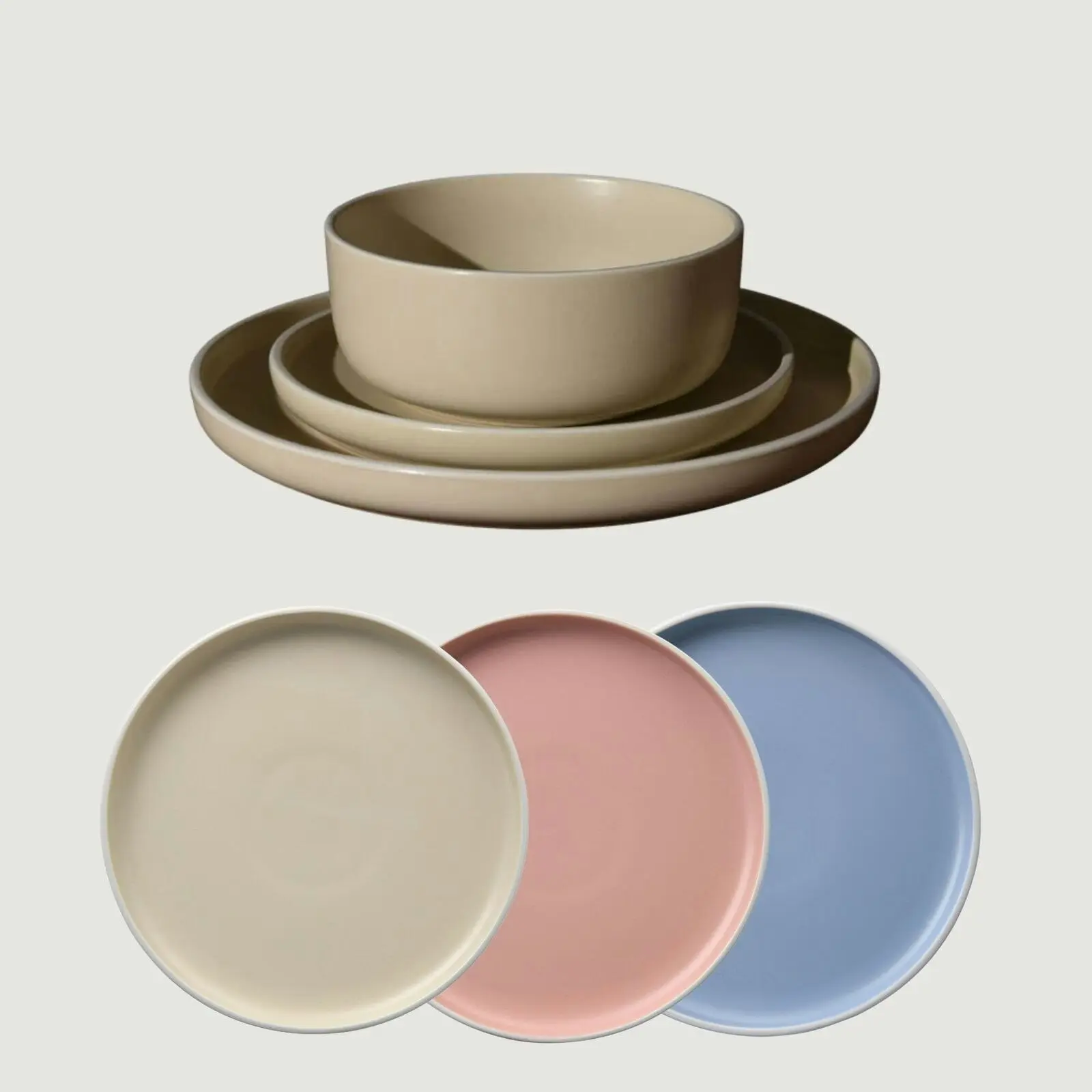 Cadence & Co. Muse 12-Piece Dinner Set Matte Glaze Sand/White 4 person