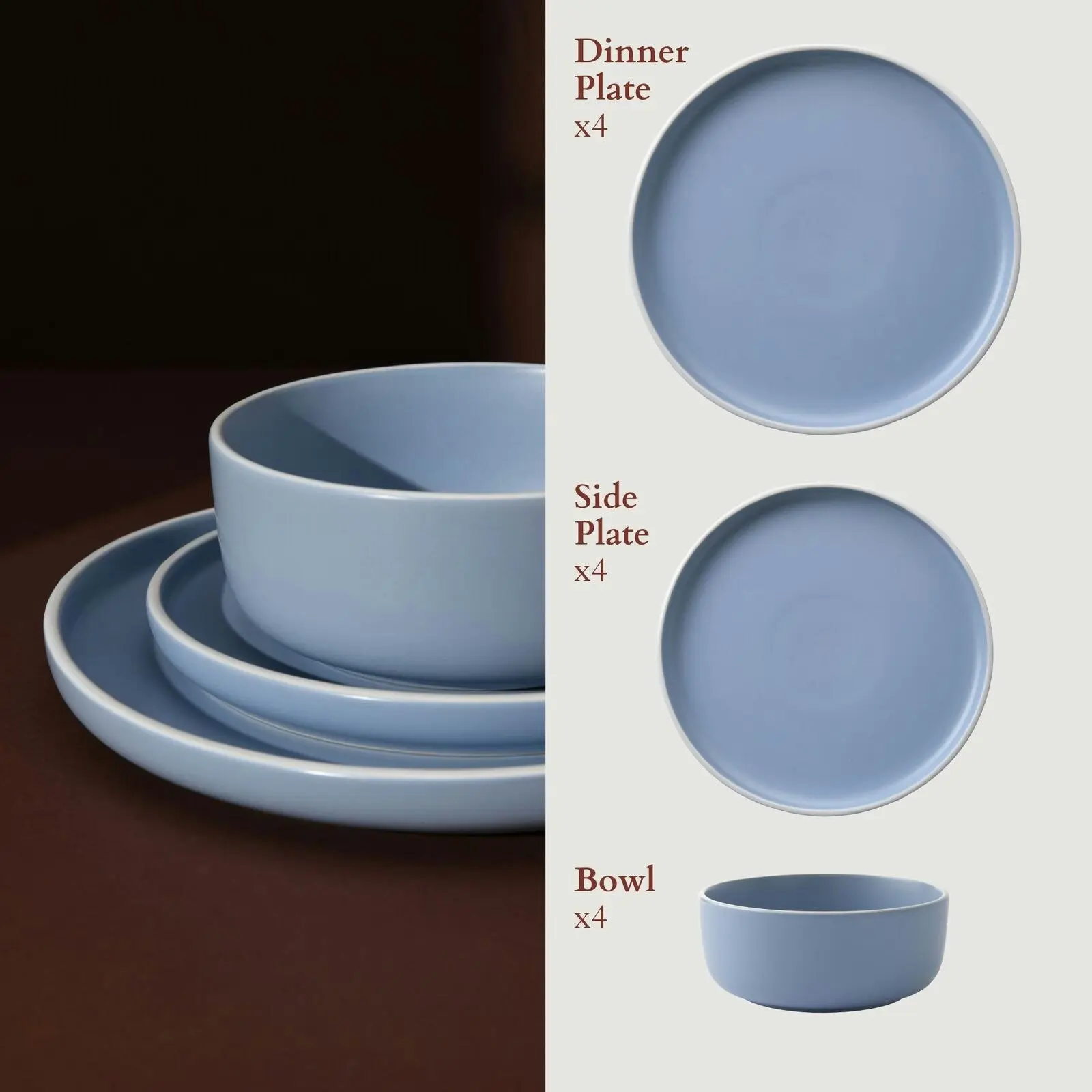 Cadence & Co. Muse 12-Piece Dinner Set Matte Glaze Sky Blue/White 4 person