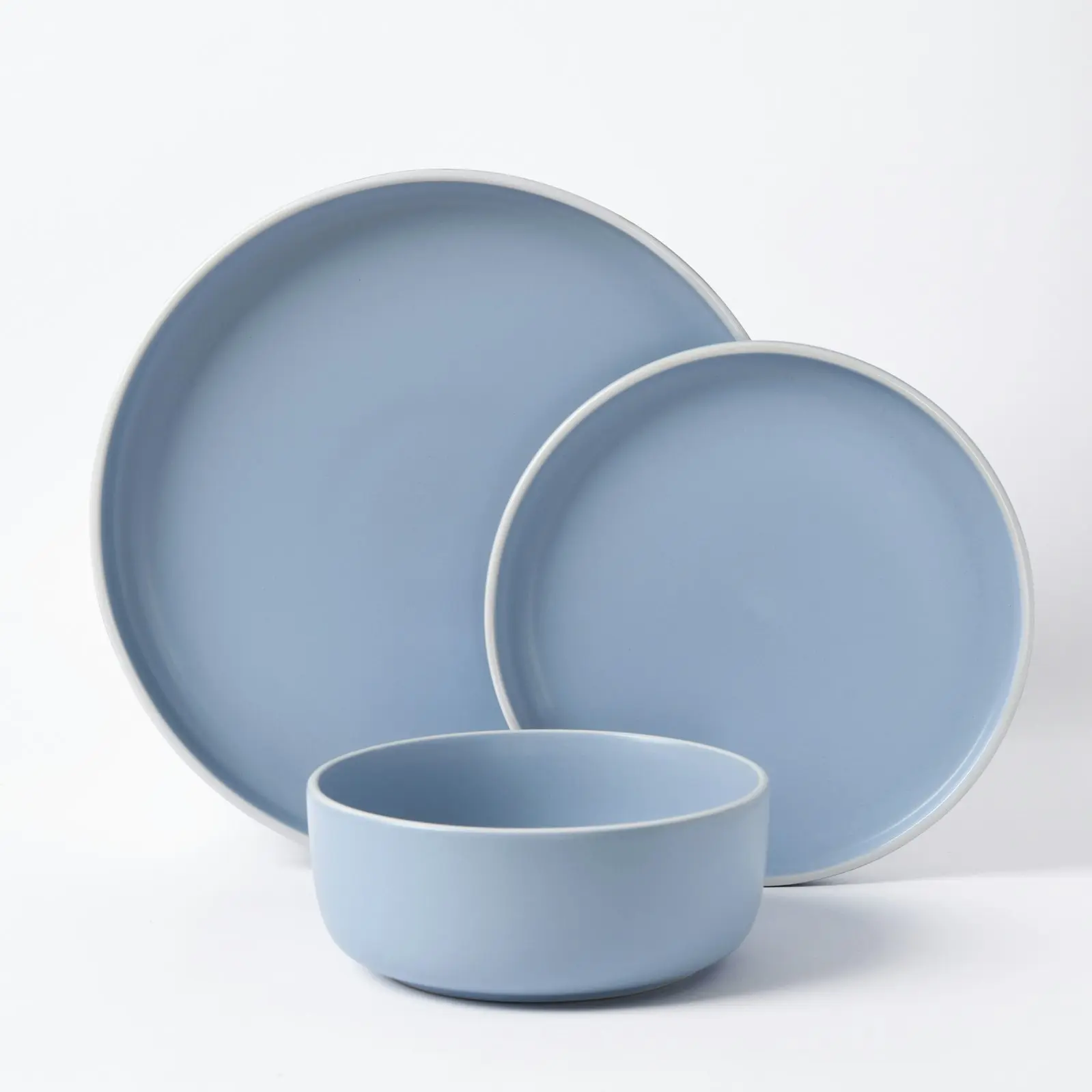 Cadence & Co. Muse 12-Piece Dinner Set Matte Glaze Sky Blue/White 4 person