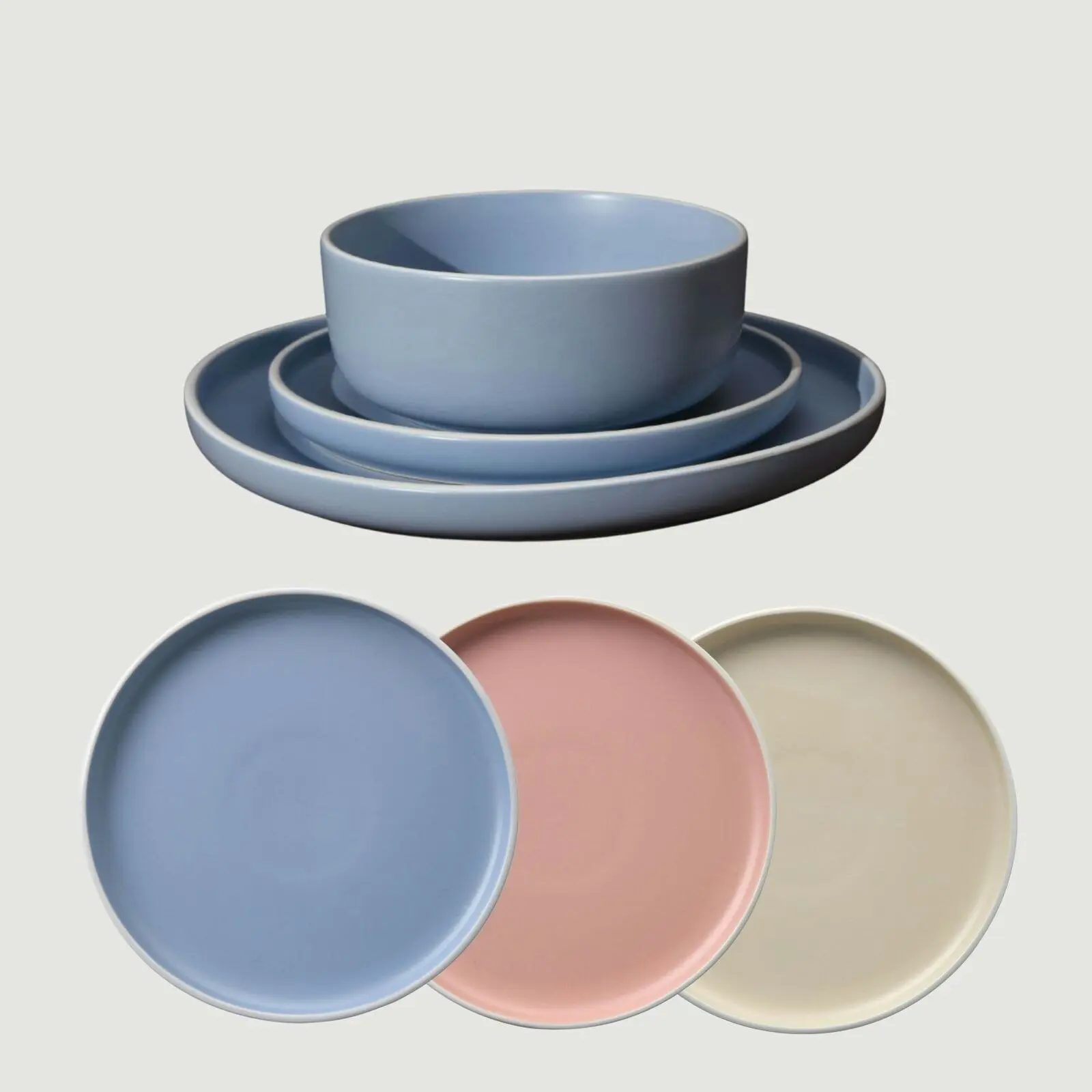 Cadence & Co. Muse 12-Piece Dinner Set Matte Glaze Sky Blue/White 4 person