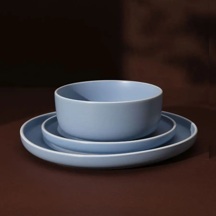 Cadence & Co. Muse 12-Piece Dinner Set Matte Glaze Sky Blue/White 4 person