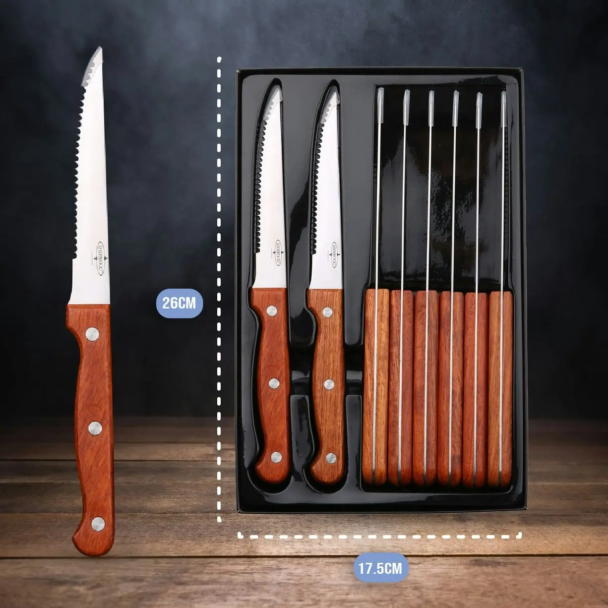 Sherwood Home 8 Piece Steak Knife Set with Rosewood Handles Natural Brown