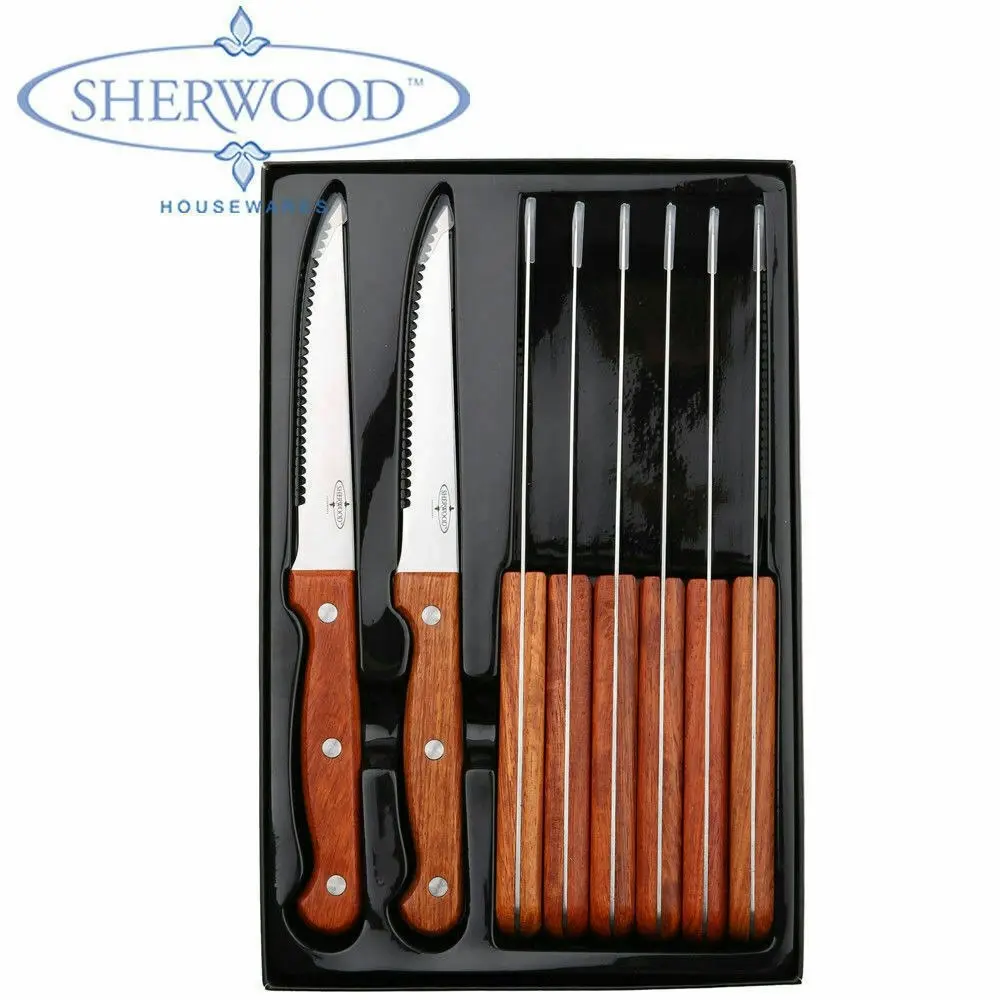 Sherwood Home 8 Piece Steak Knife Set with Rosewood Handles Natural Brown