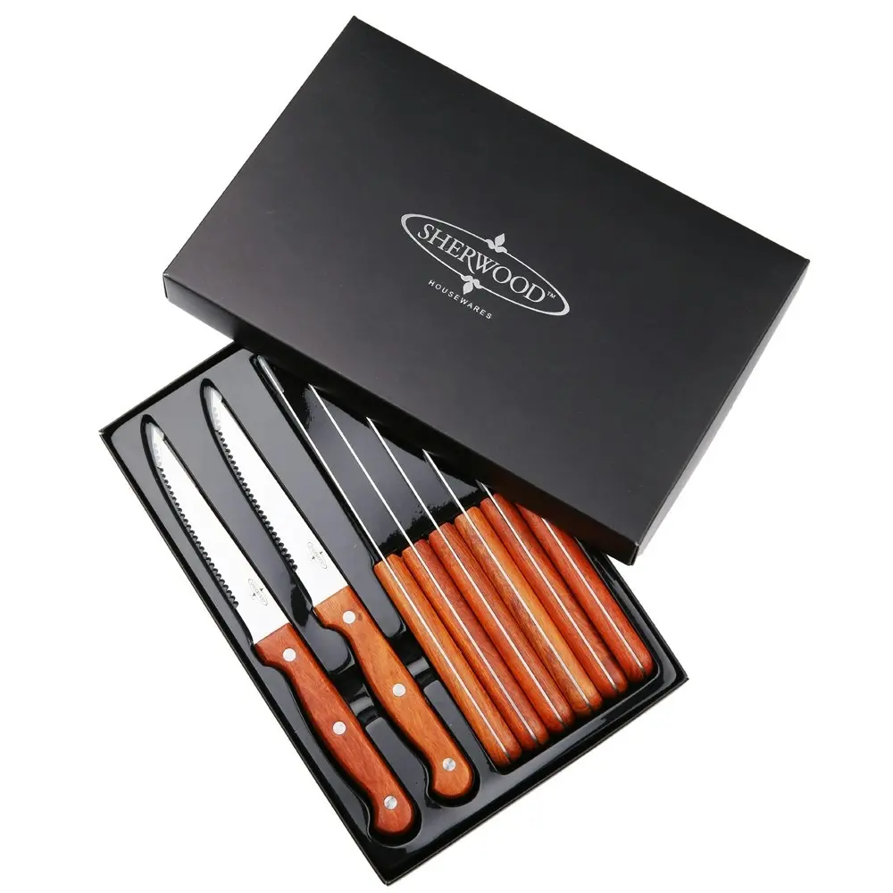 Sherwood Home 8 Piece Steak Knife Set with Rosewood Handles Natural Brown