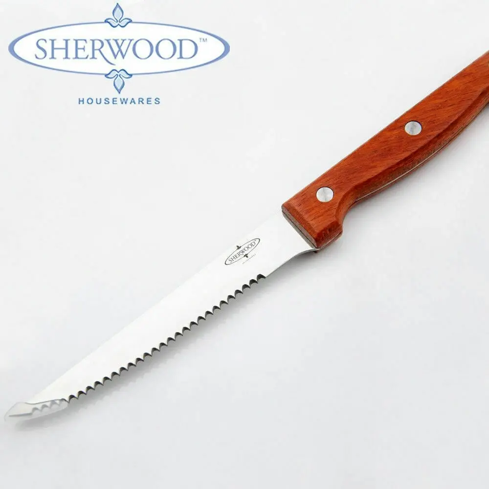 Sherwood Home 8 Piece Steak Knife Set with Rosewood Handles Natural Brown