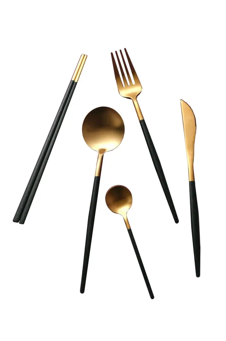 Cadence & Co. Hemingway Cutlery and Chopstick Set 30 Piece Matte Black/Gold