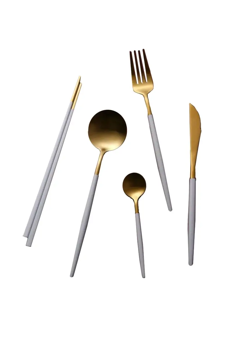 Cadence & Co Hemingway Cutlery and Chopstick Set 30 Piece Matte White/Gold