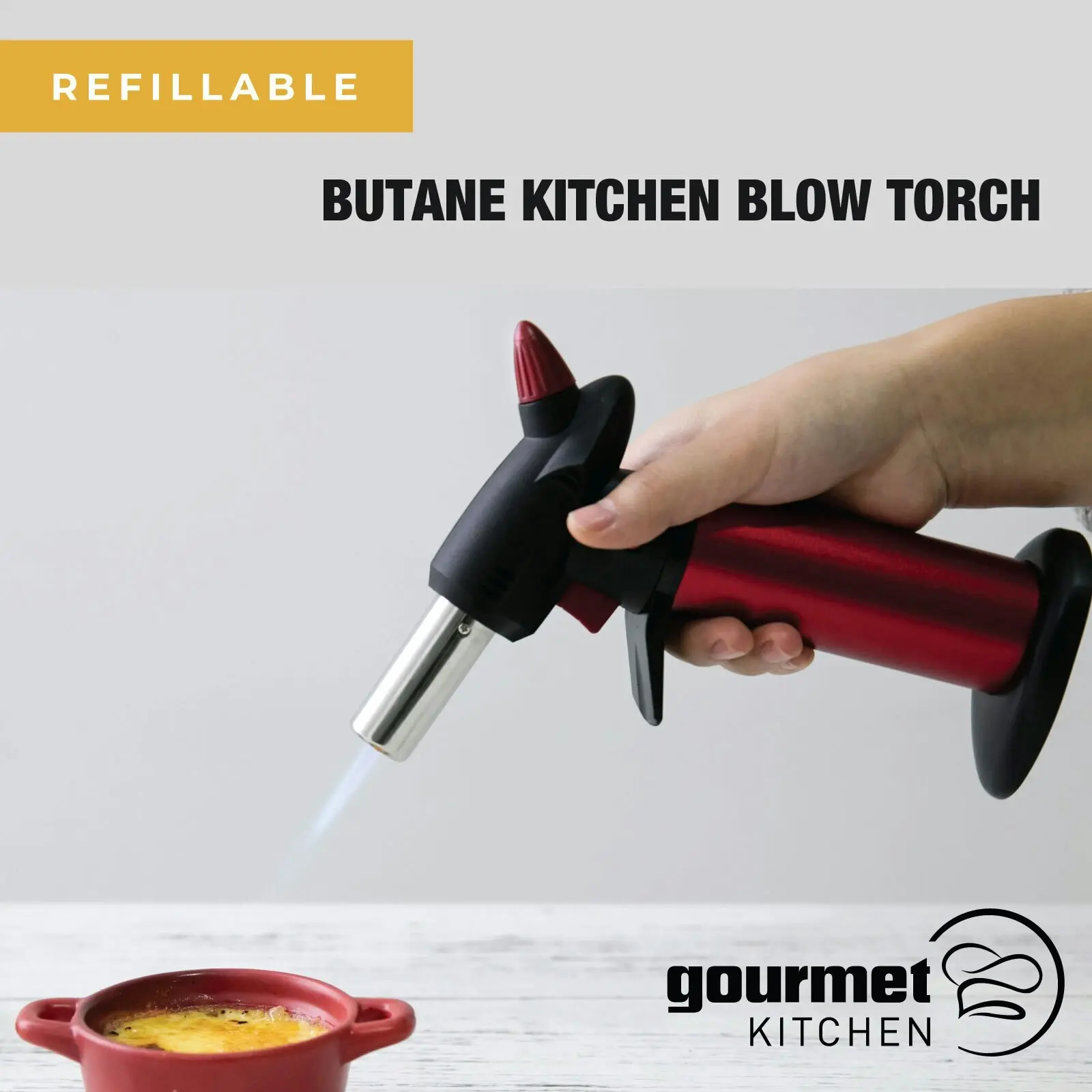 Gourmet Kitchen Refillable Butane Kitchen Blow Torch Red and Black