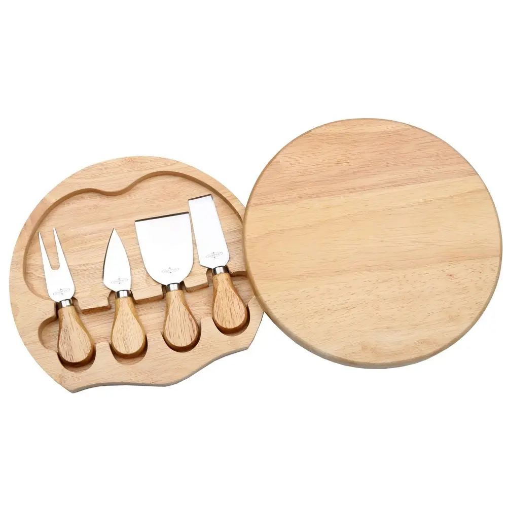 Sherwood Home 4 Piece Cheese Knife Set with Wooden Board - Natural Brown