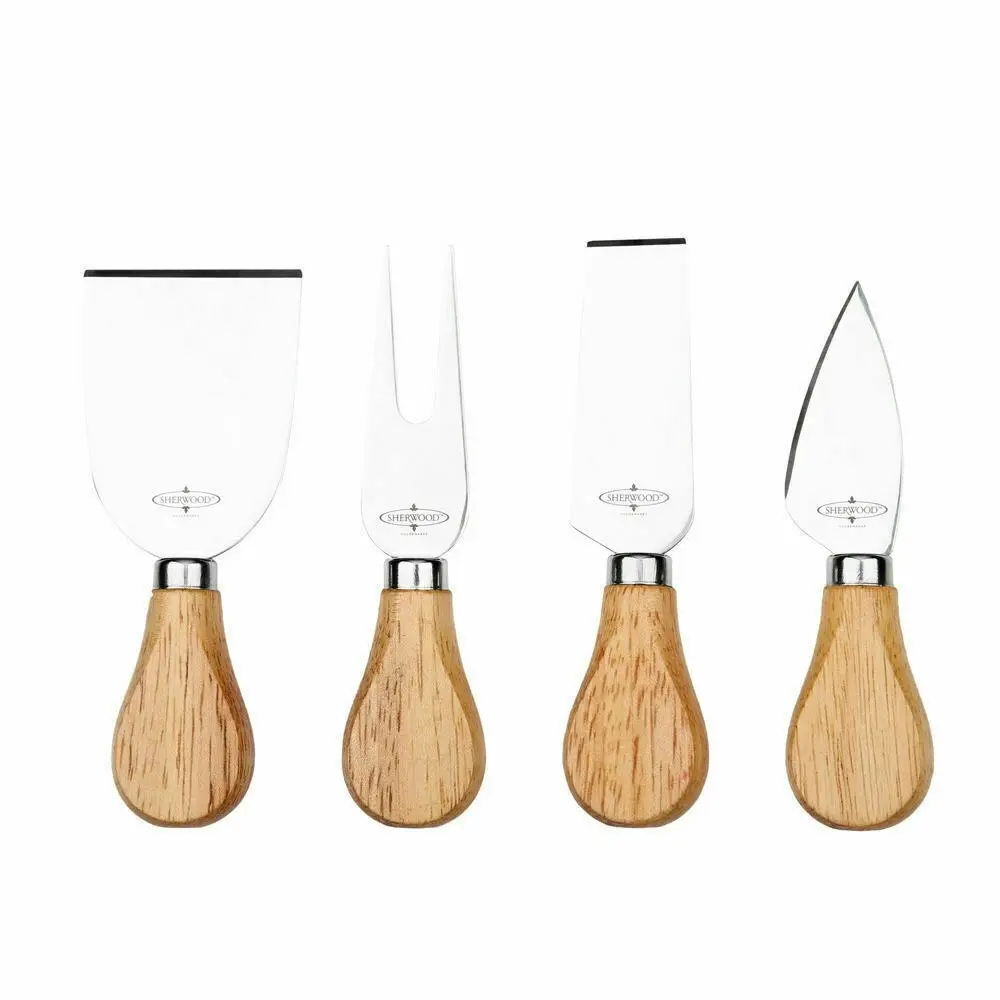 Sherwood Home 4 Piece Cheese Knife Set with Wooden Board - Natural Brown