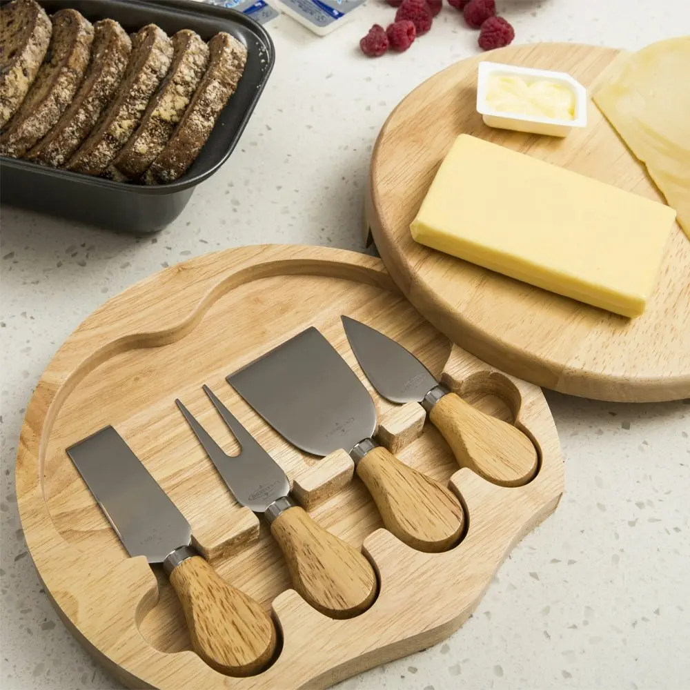 Sherwood Home 4 Piece Cheese Knife Set with Wooden Board - Natural Brown