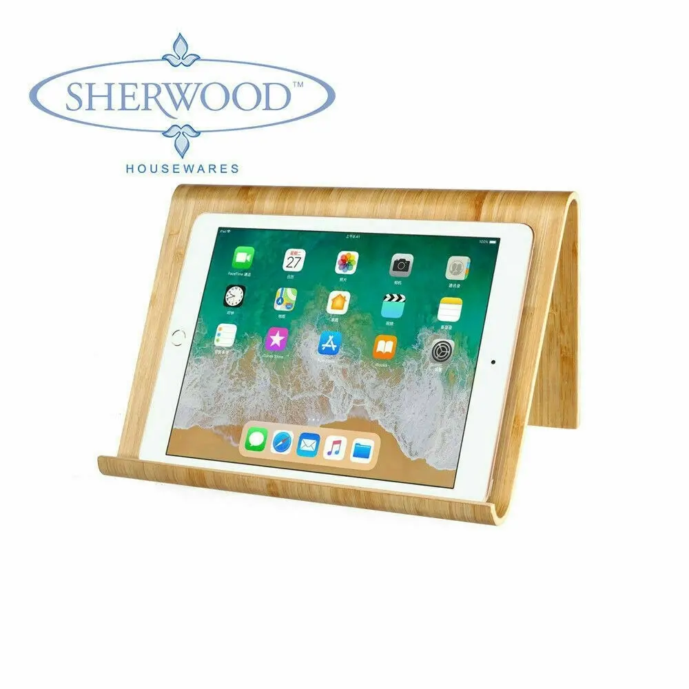 Sherwood Home Kitchen Cook Book & Ipad/ Tablet Bamboo Stand - Natural Brown