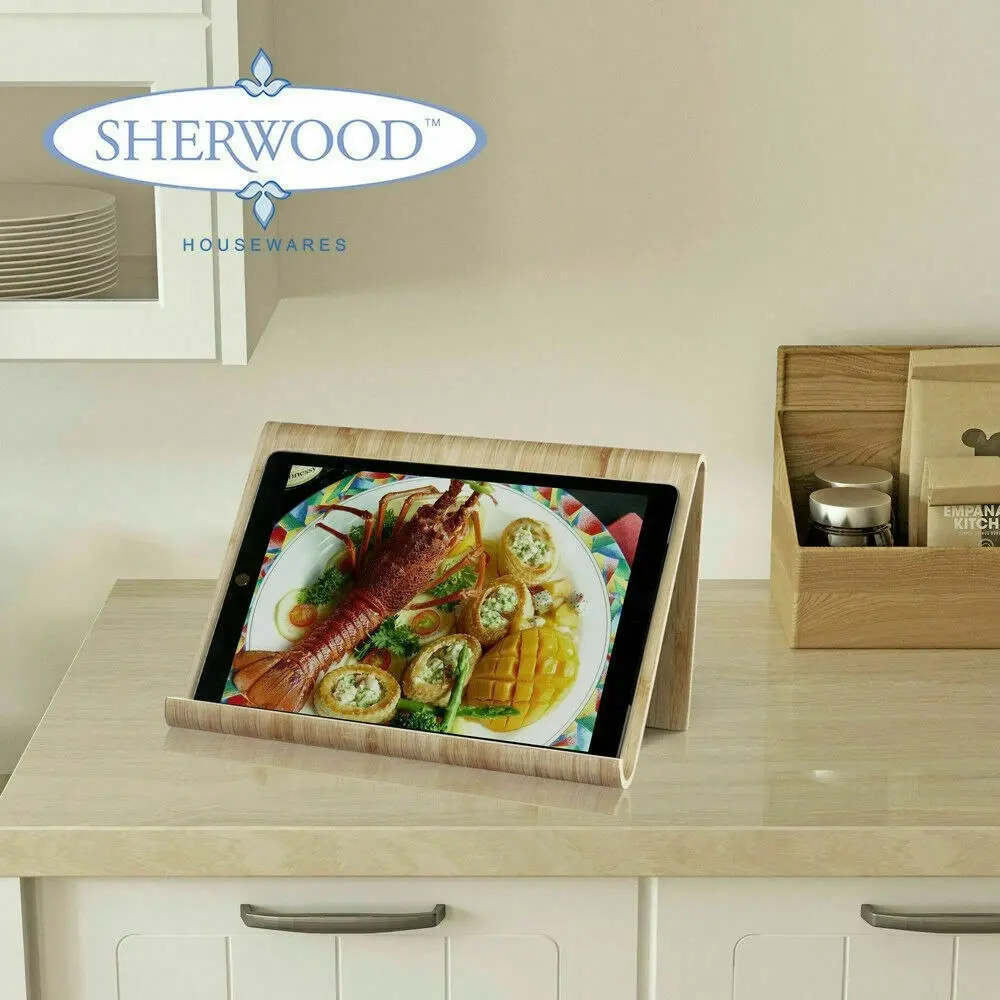 Sherwood Home Kitchen Cook Book & Ipad/ Tablet Bamboo Stand - Natural Brown