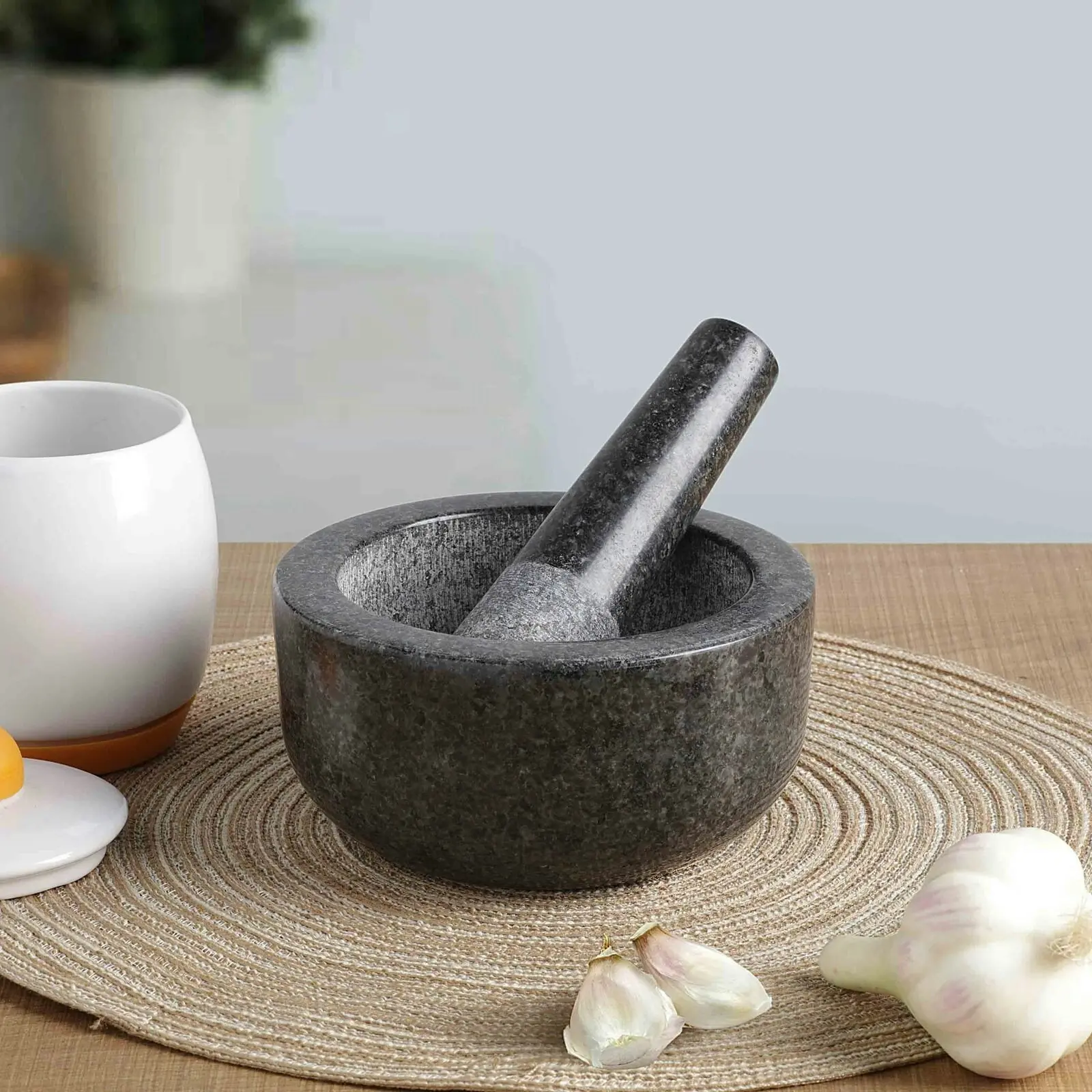 Gourmet Kitchen Granite Mortar And Pestle Dark Granite 16cm