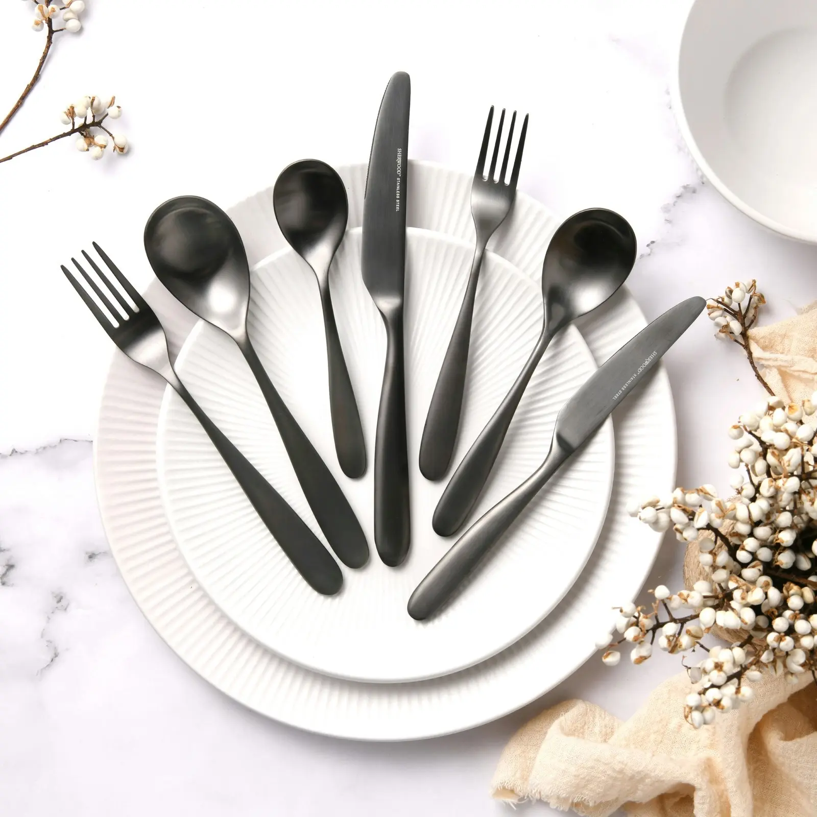 Sherwood Nouveau 42 Piece Cutlery Set Matte Black