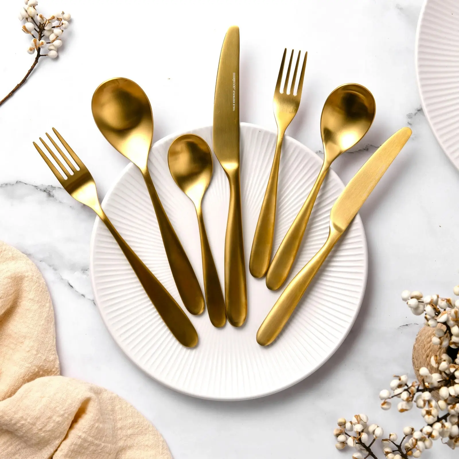 Sherwood Nouveau 42 Piece Cutlery Set Matte Gold