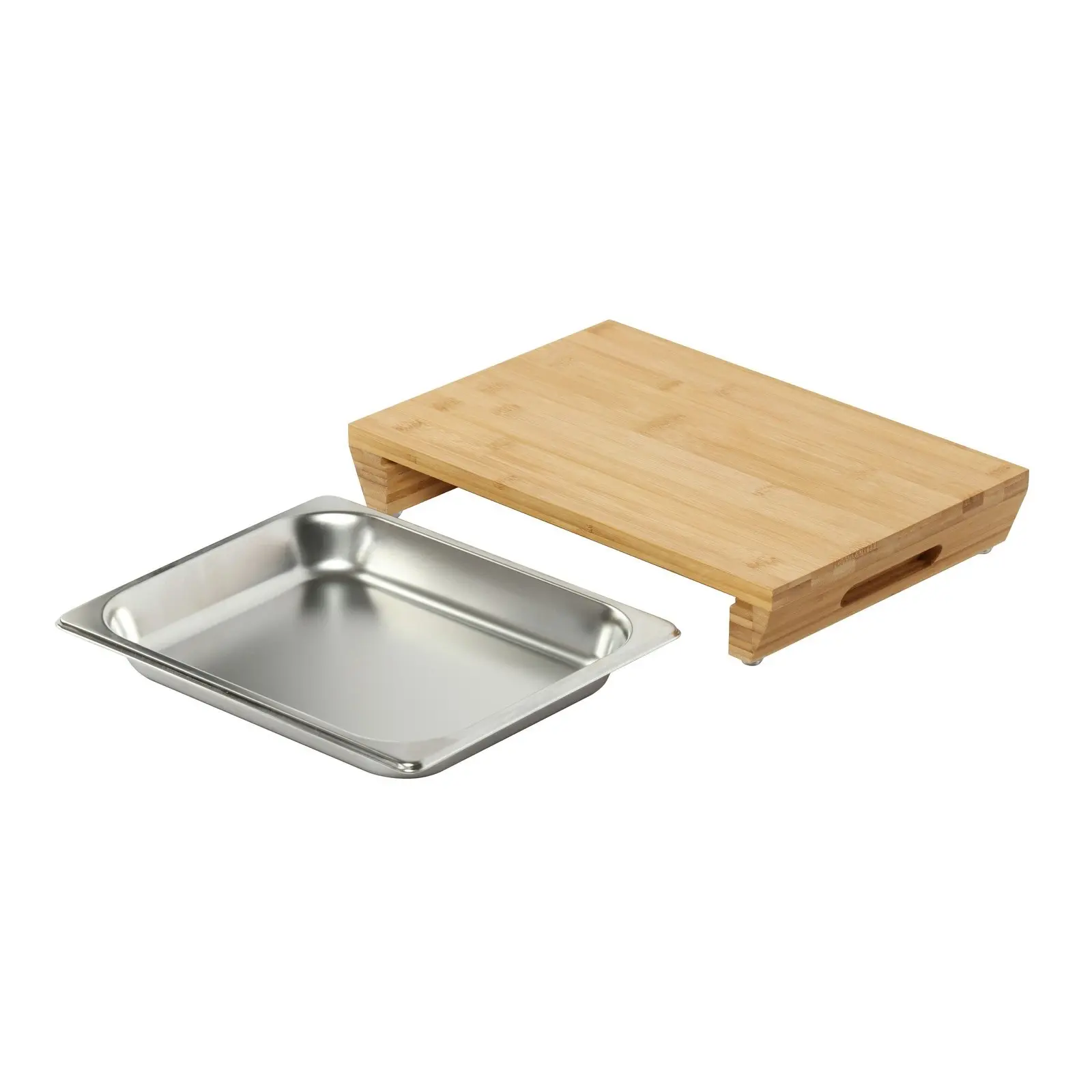 Gourmet Kitchen Bamboo Cutting Board With Stainless Steel Tray 39x27x6.5cm