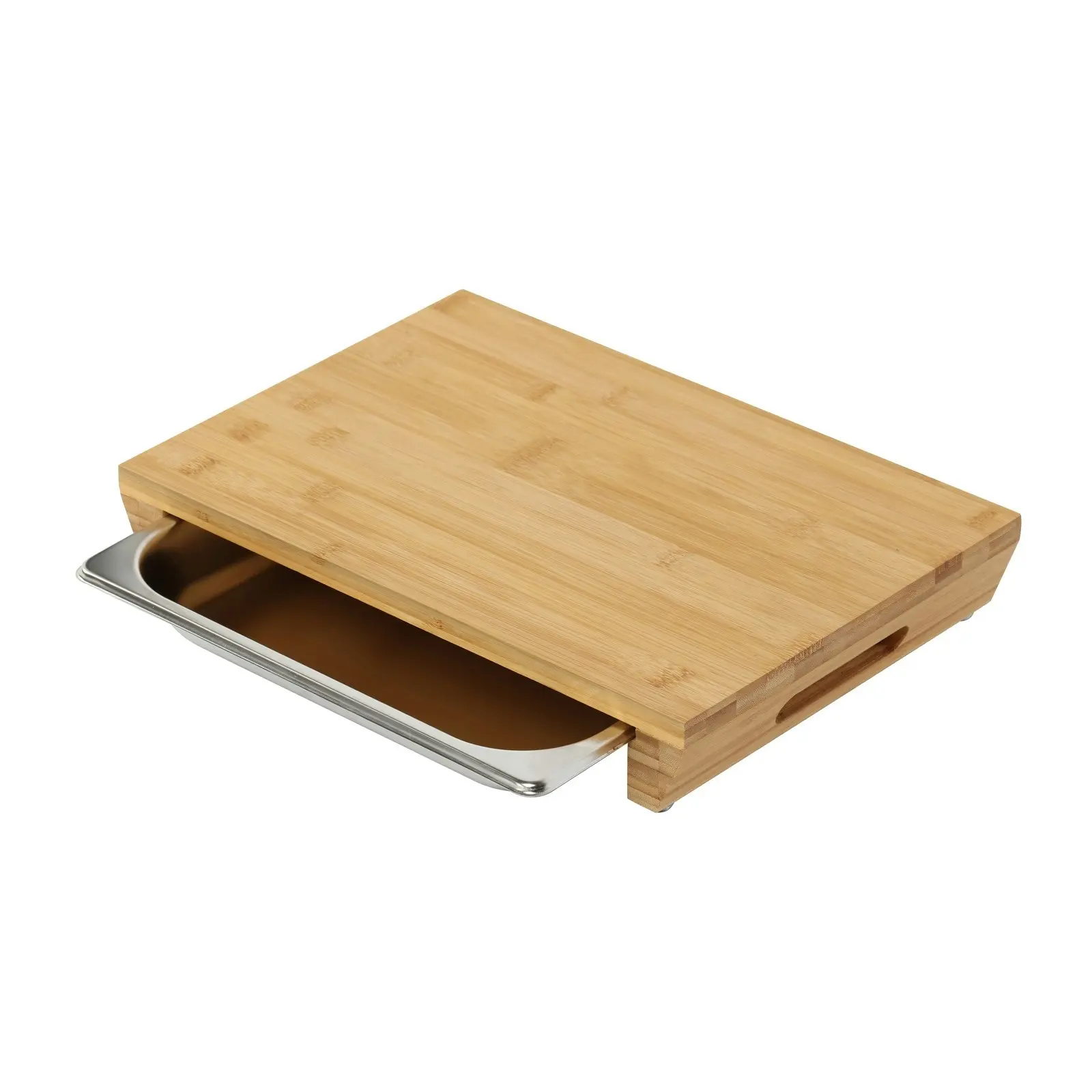 Gourmet Kitchen Bamboo Cutting Board With Stainless Steel Tray 39x27x6.5cm