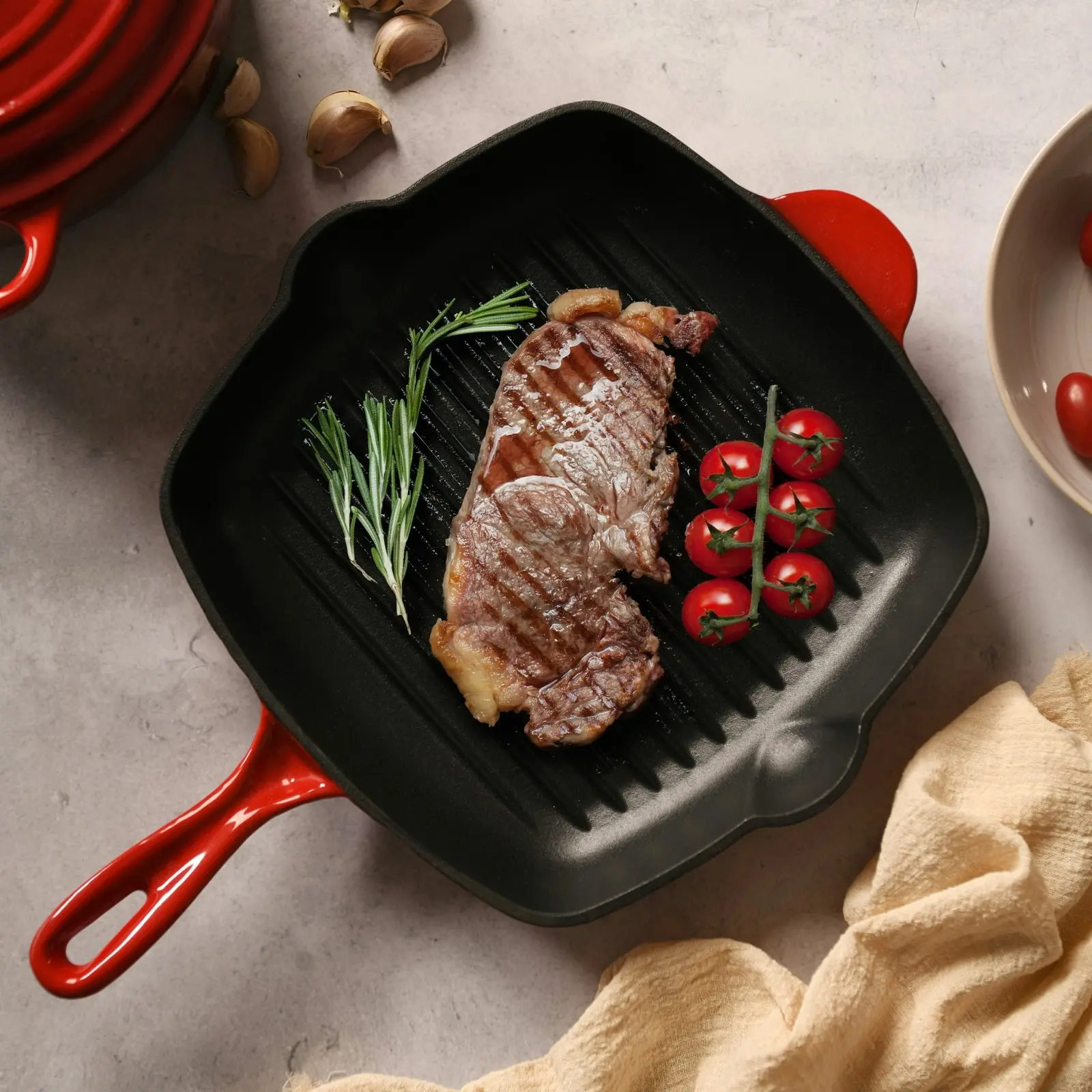 Gourmet Kitchen Cast Iron Square Grill Pan 28cm Black Cherry Red