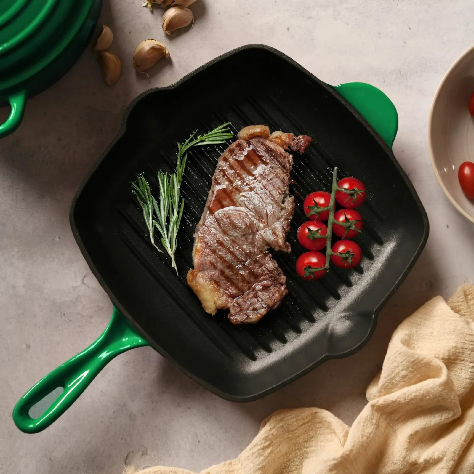 Gourmet Kitchen Cast Iron Square Grill Pan 28cm Eden Green