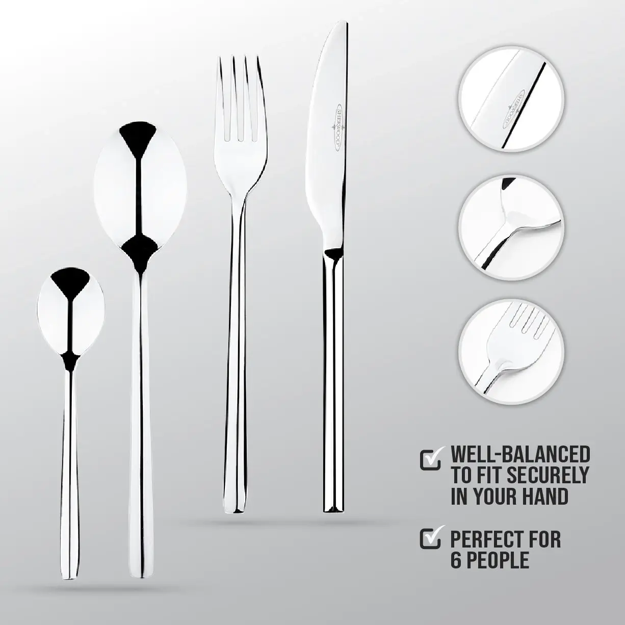 Sherwood Home 24 Piece Stainless Steel Cutlery Dinner Set Knife/Fork/Spoon