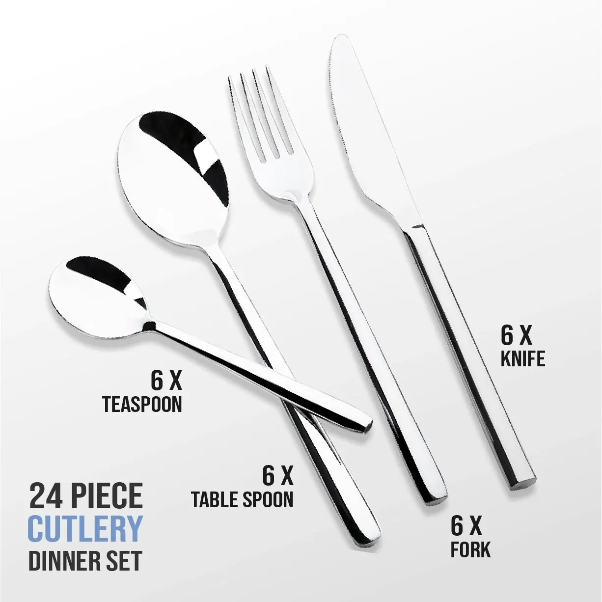 Sherwood Home 24 Piece Stainless Steel Cutlery Dinner Set Knife/Fork/Spoon