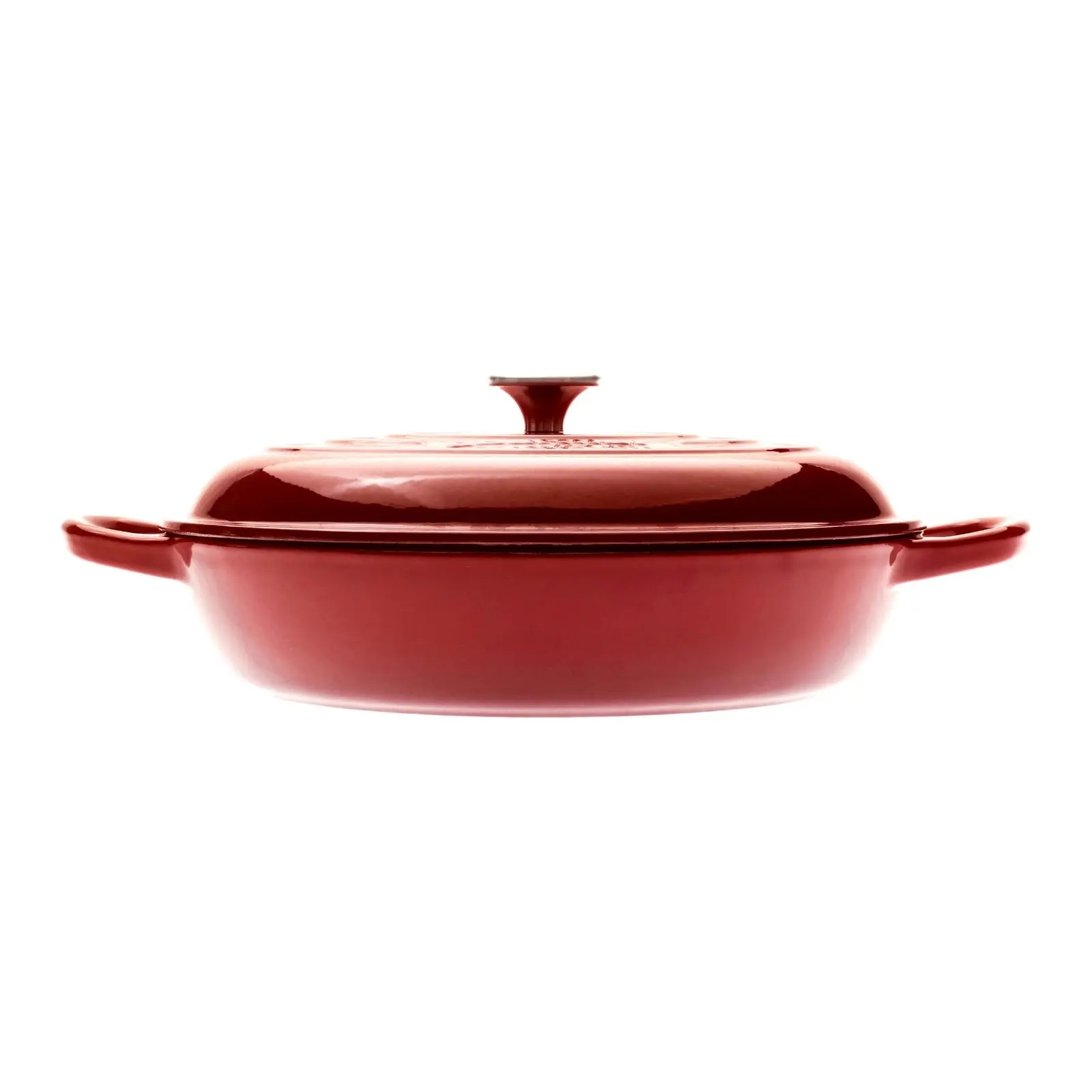 Gourmet Kitchen Cast Iron Shallow Casserole 30cm Black Cherry Red