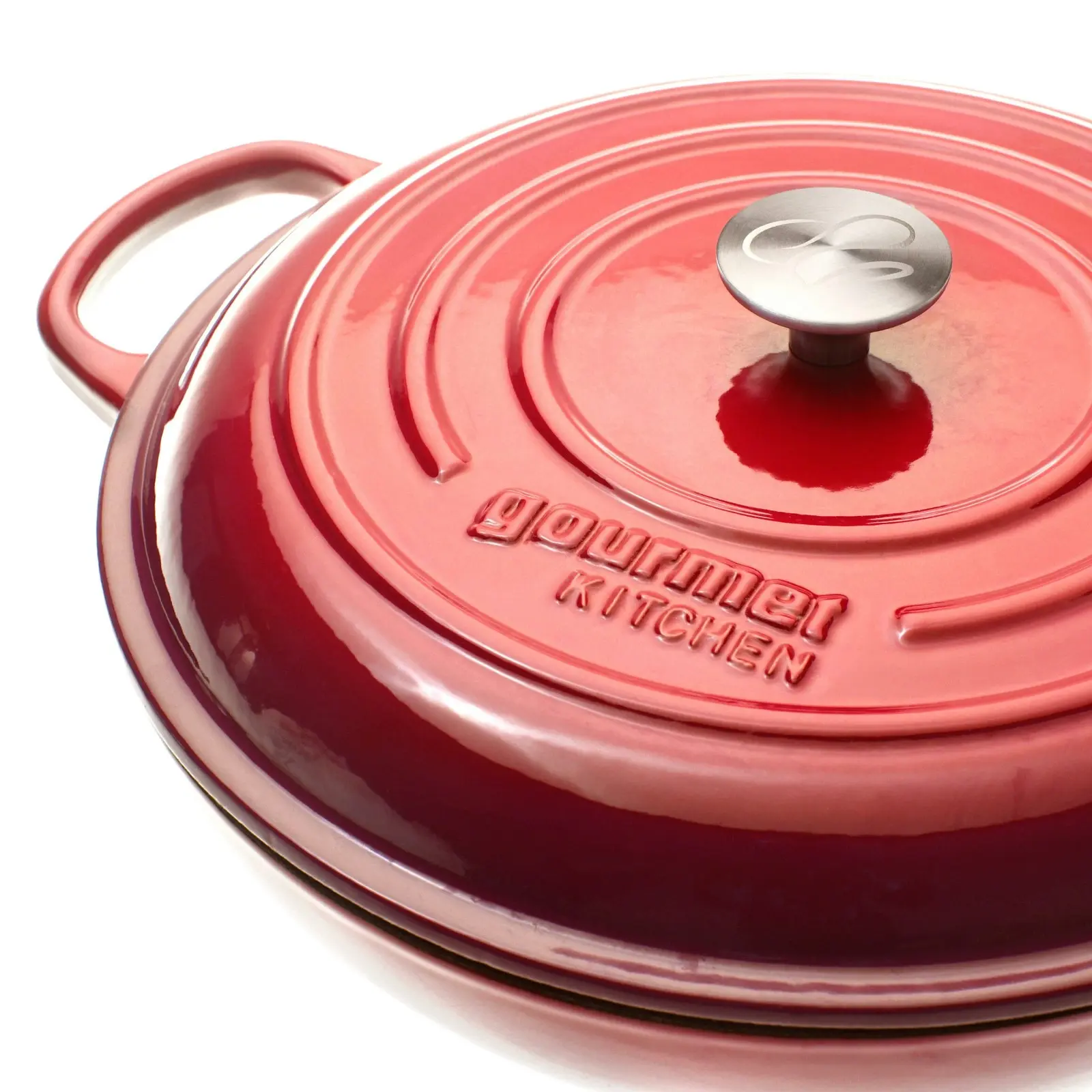 Gourmet Kitchen Cast Iron Shallow Casserole 30cm Black Cherry Red