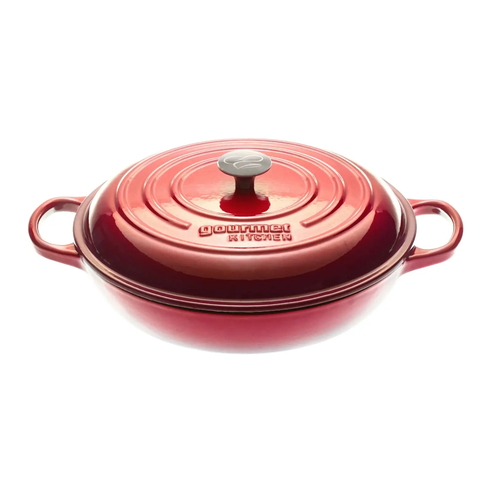 Gourmet Kitchen Cast Iron Shallow Casserole 30cm Black Cherry Red