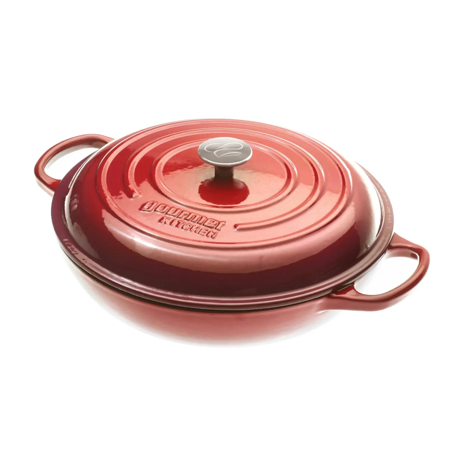 Gourmet Kitchen Cast Iron Shallow Casserole 30cm Black Cherry Red